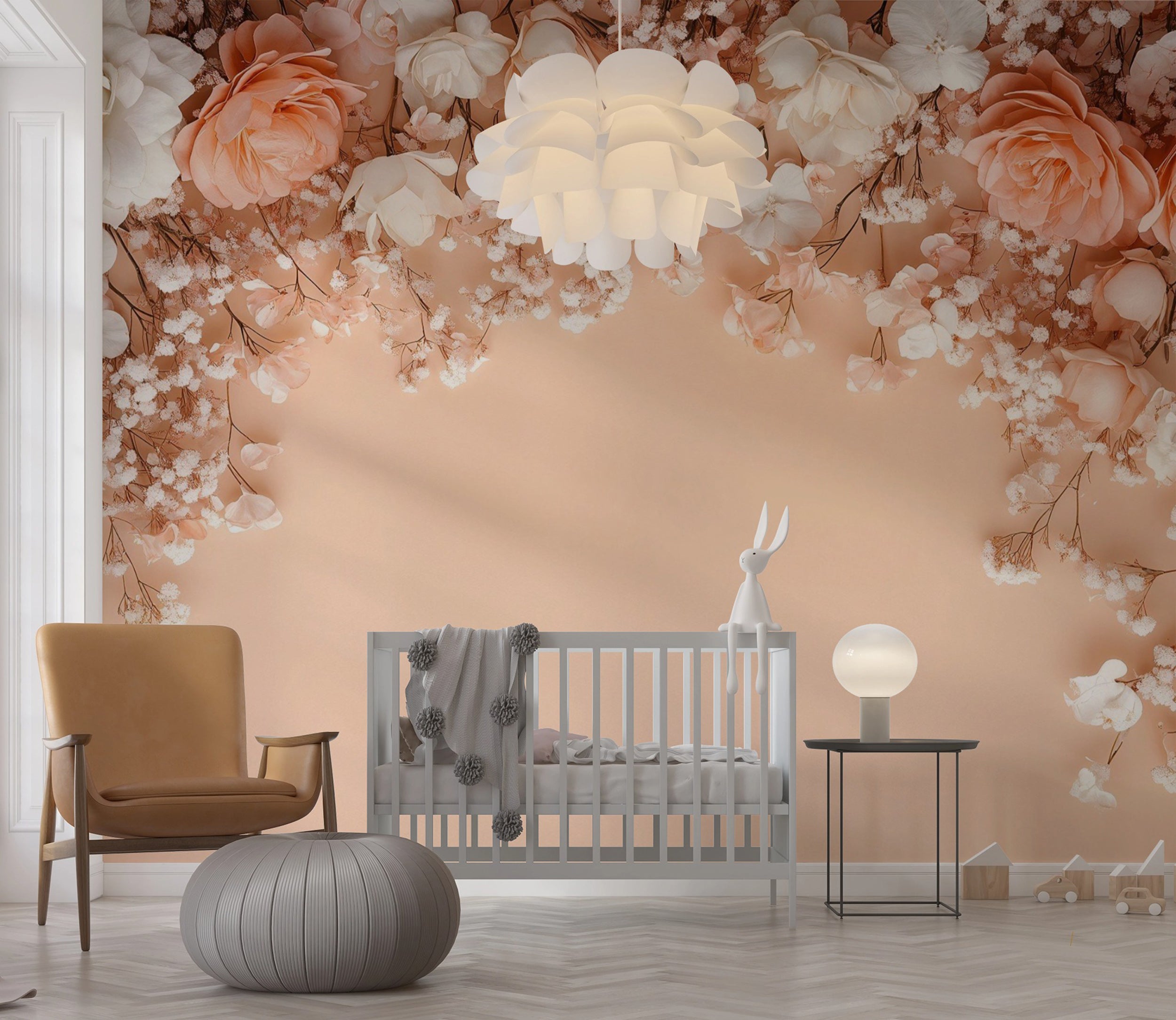 Elegant hanging flowers wall mural for romantic interiors