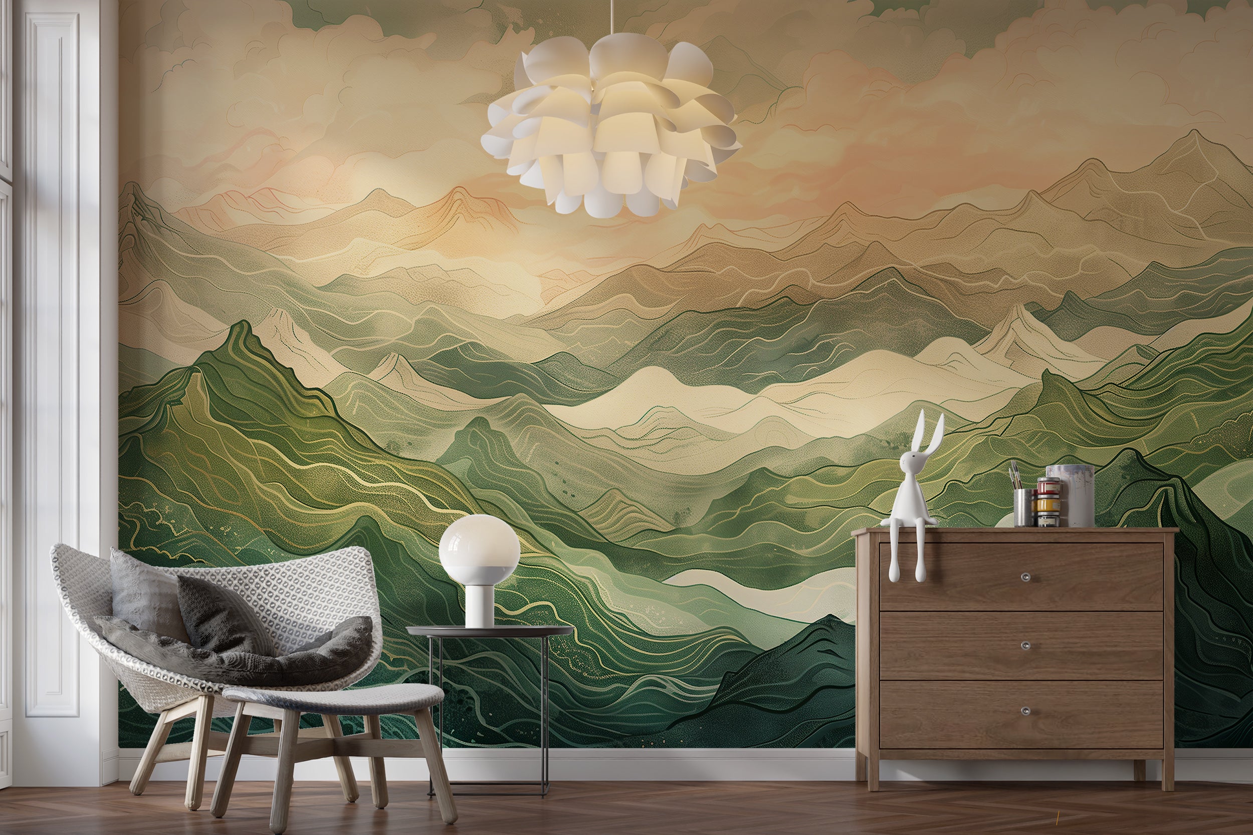 Green and beige mountains mural for modern interiors
Abstract dunes wallpaper for stylish wall decor