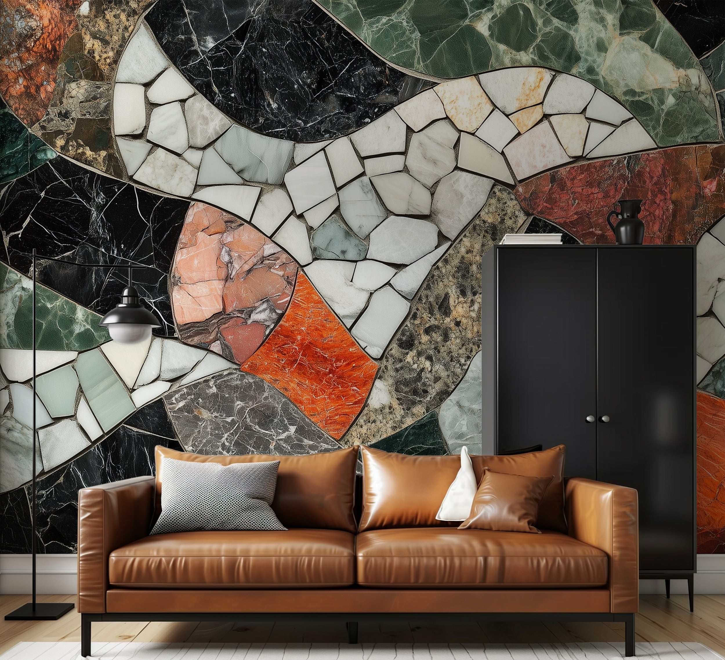 Removable wall art with abstract marble patterns.
Sophisticated marble shapes mural for accent walls.