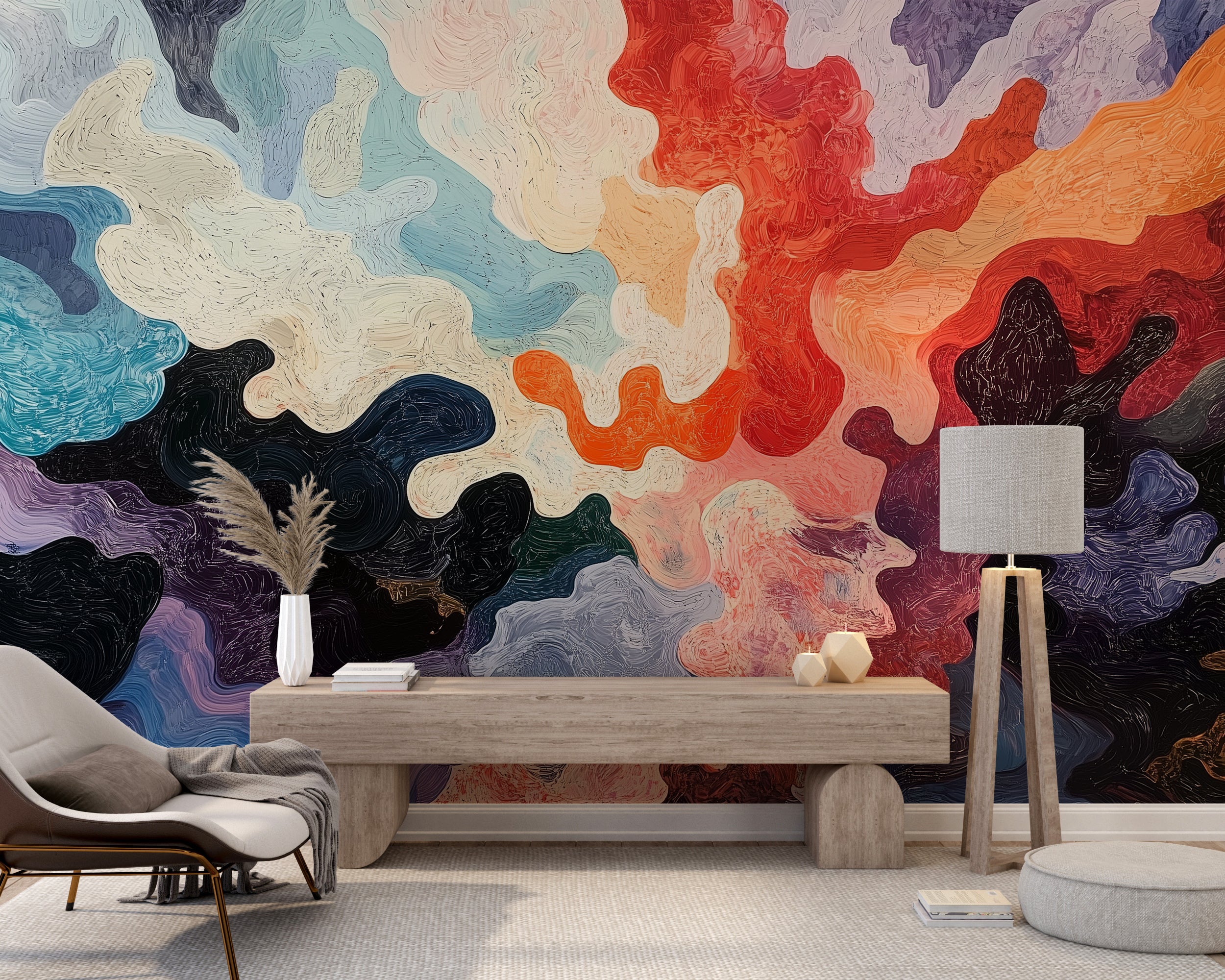 Colorful abstract splashes mural for modern interiors.
Removable peel-and-stick abstract splash wallpaper.