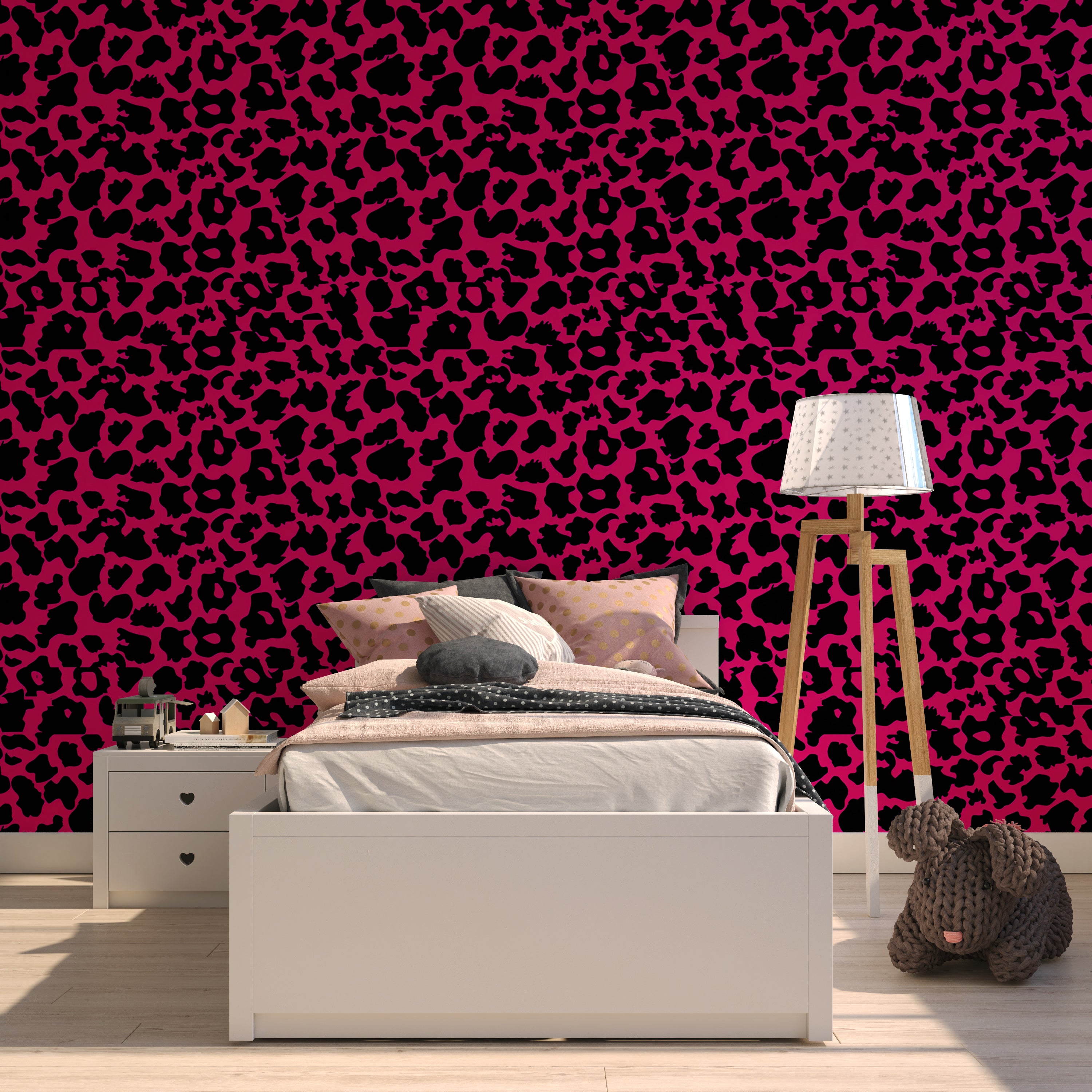 Trendy neon pink leopard print art