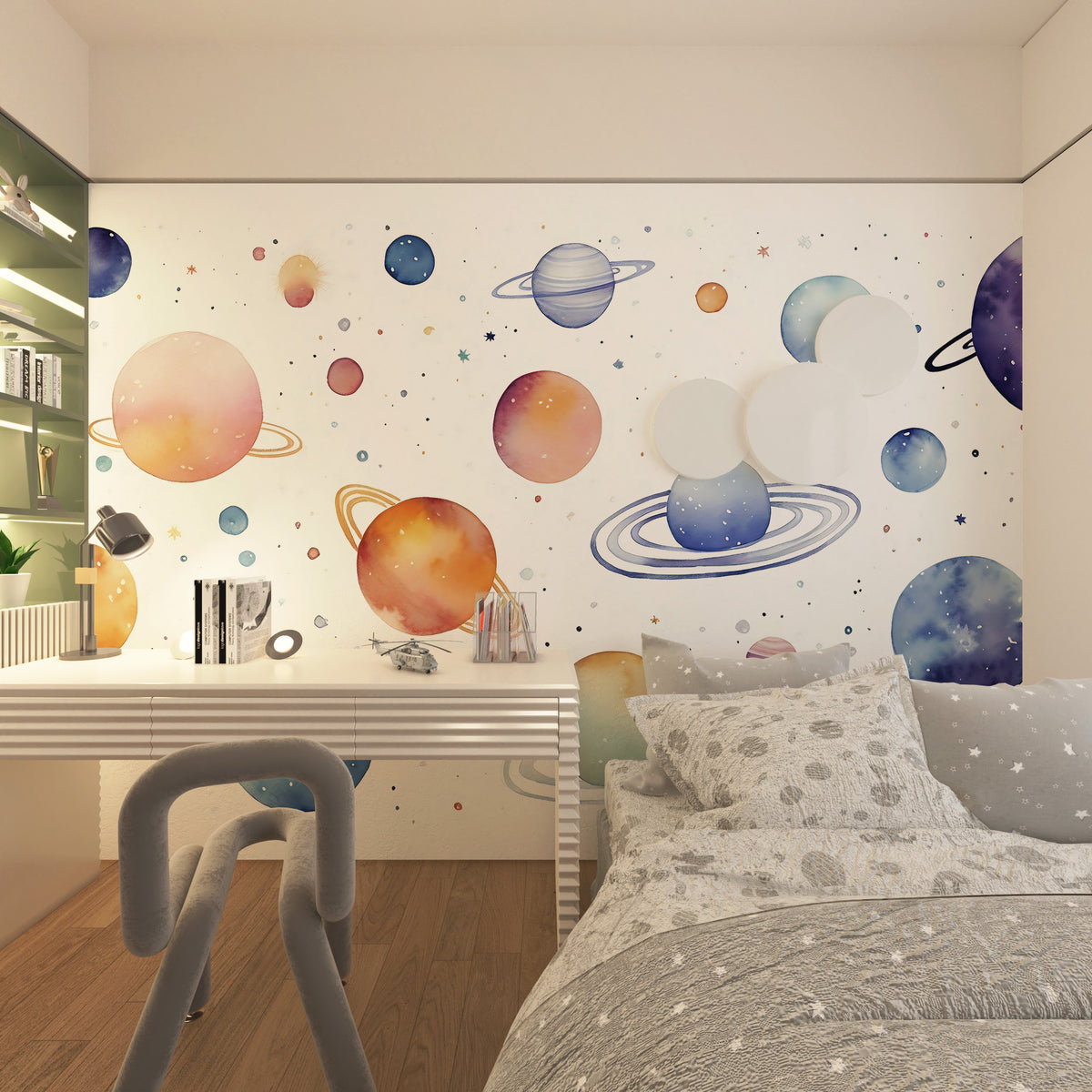 Watercolor Space Mural - Nursery Peel and Stick Planets - Solar System
