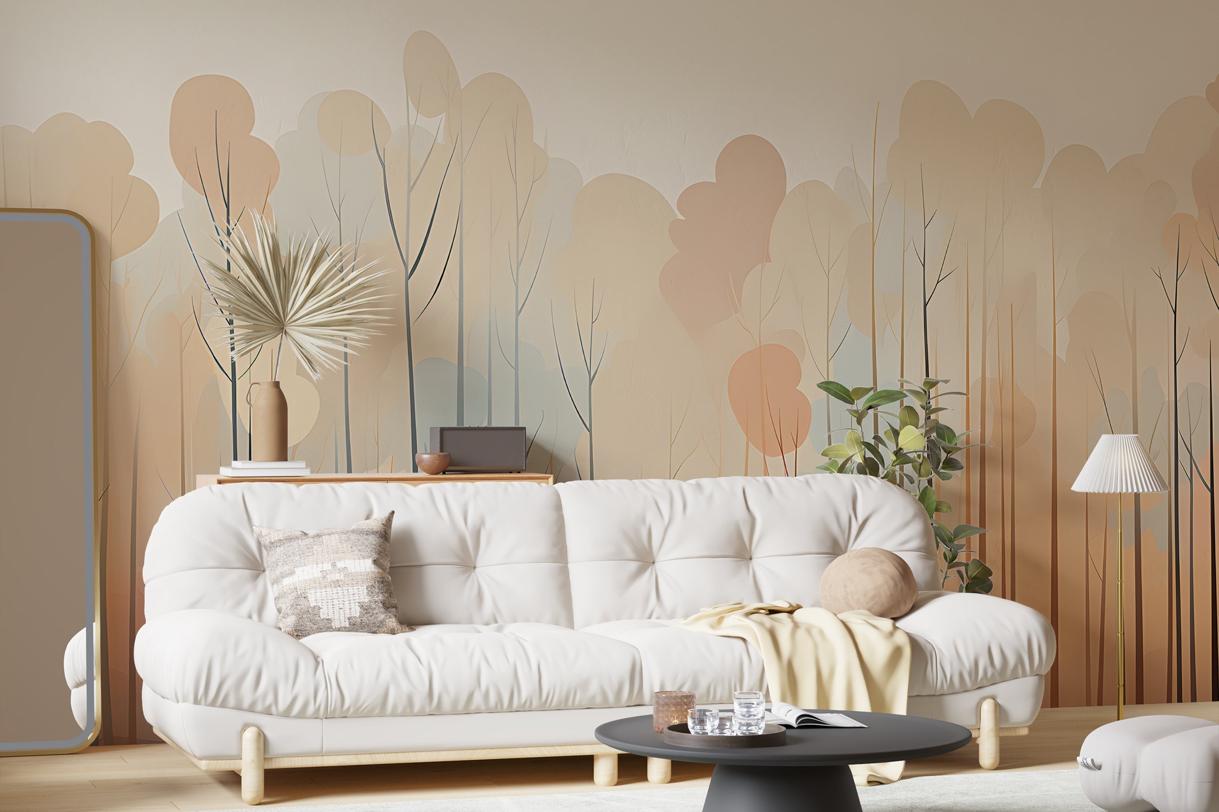 Soothing Orange Forest Mural for Decor