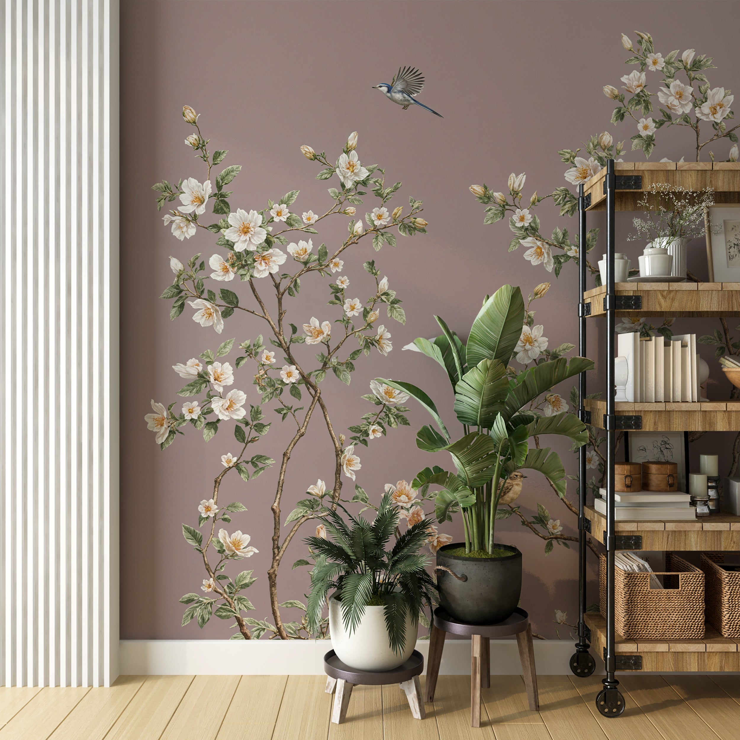Soft rose floral wall design

Elegant chinoiserie pink mural