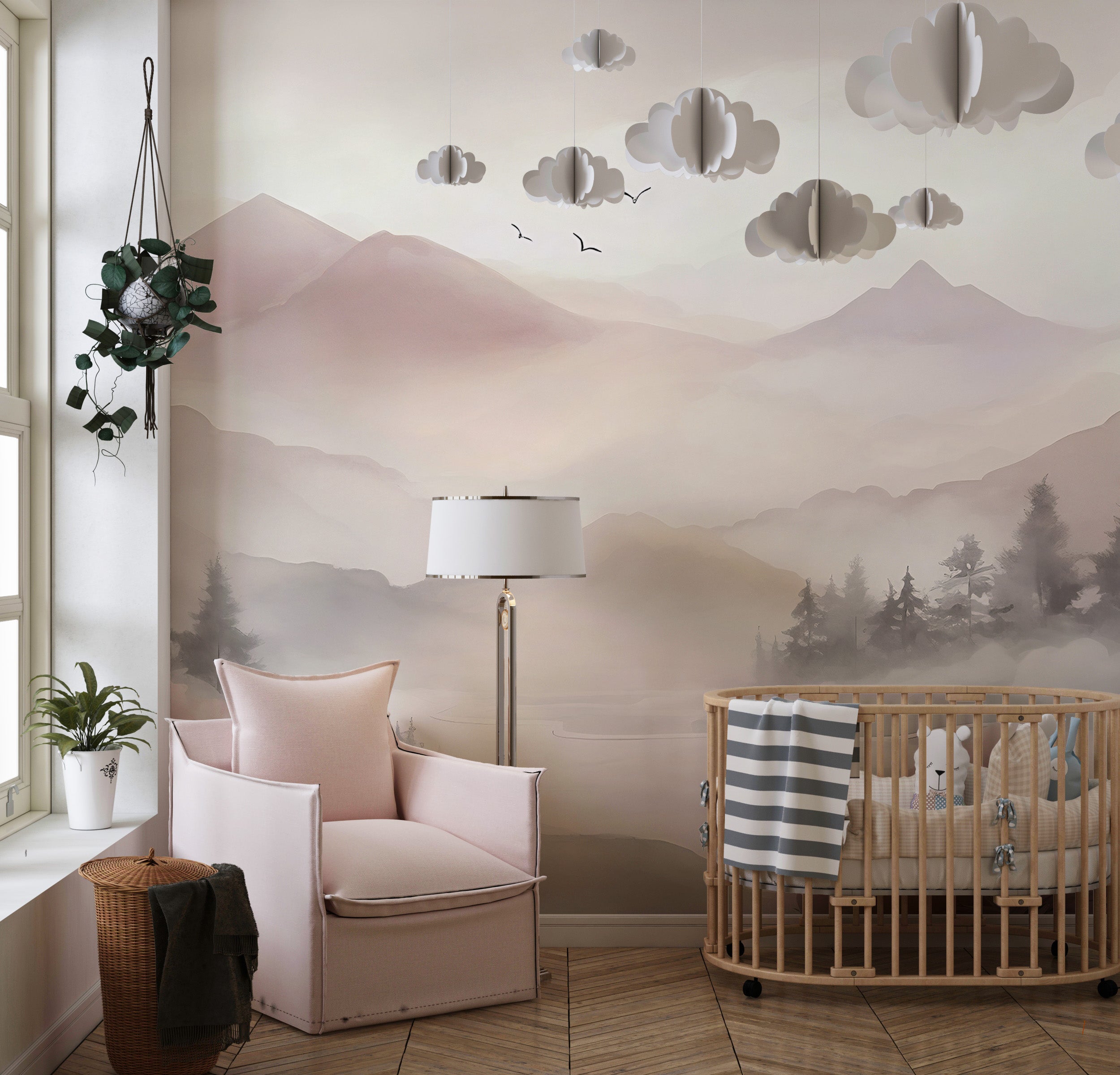Watercolor Forest Mural for Kids' Room Decor
