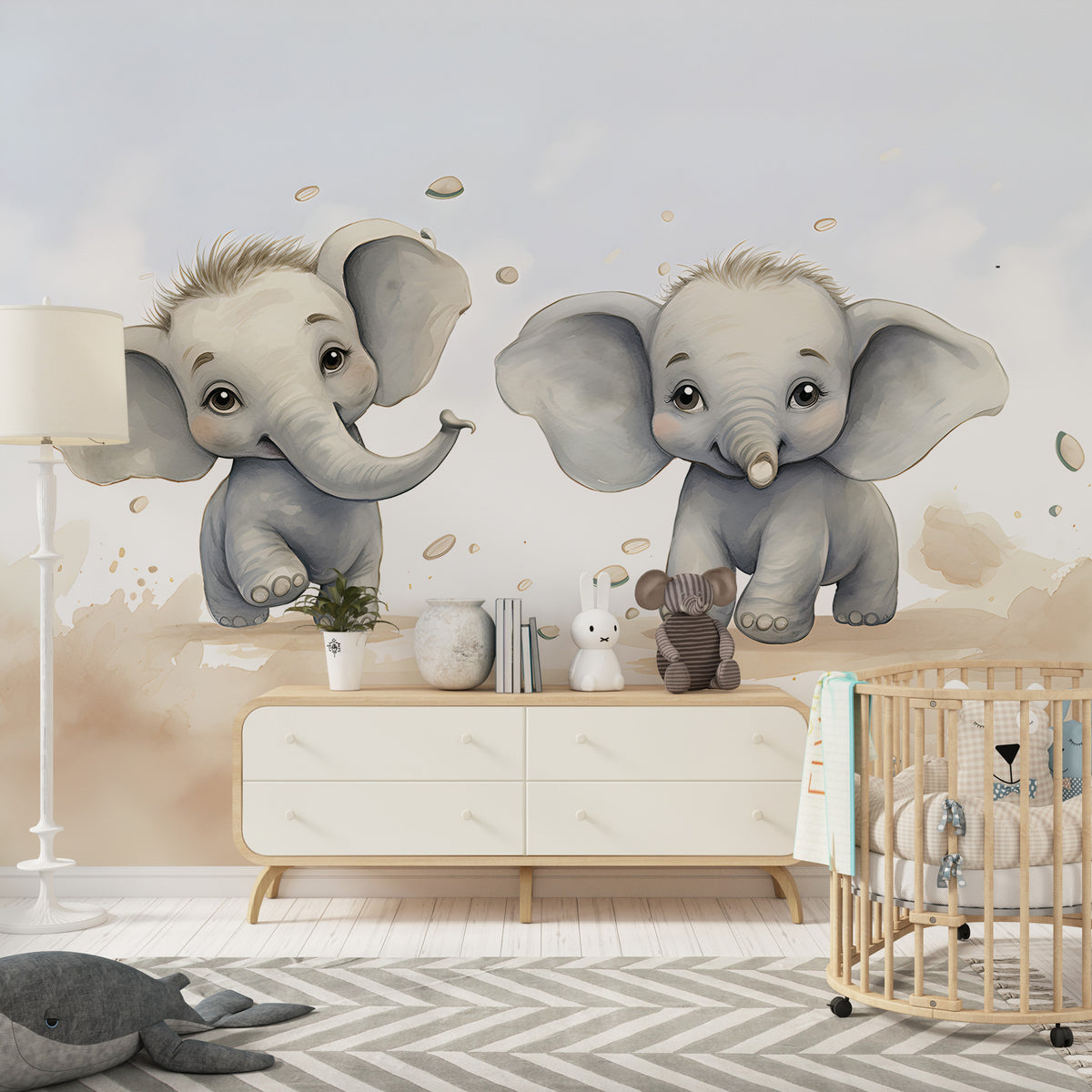 Baby Elephant Mural Peel and Stick Nursery Wallpaper