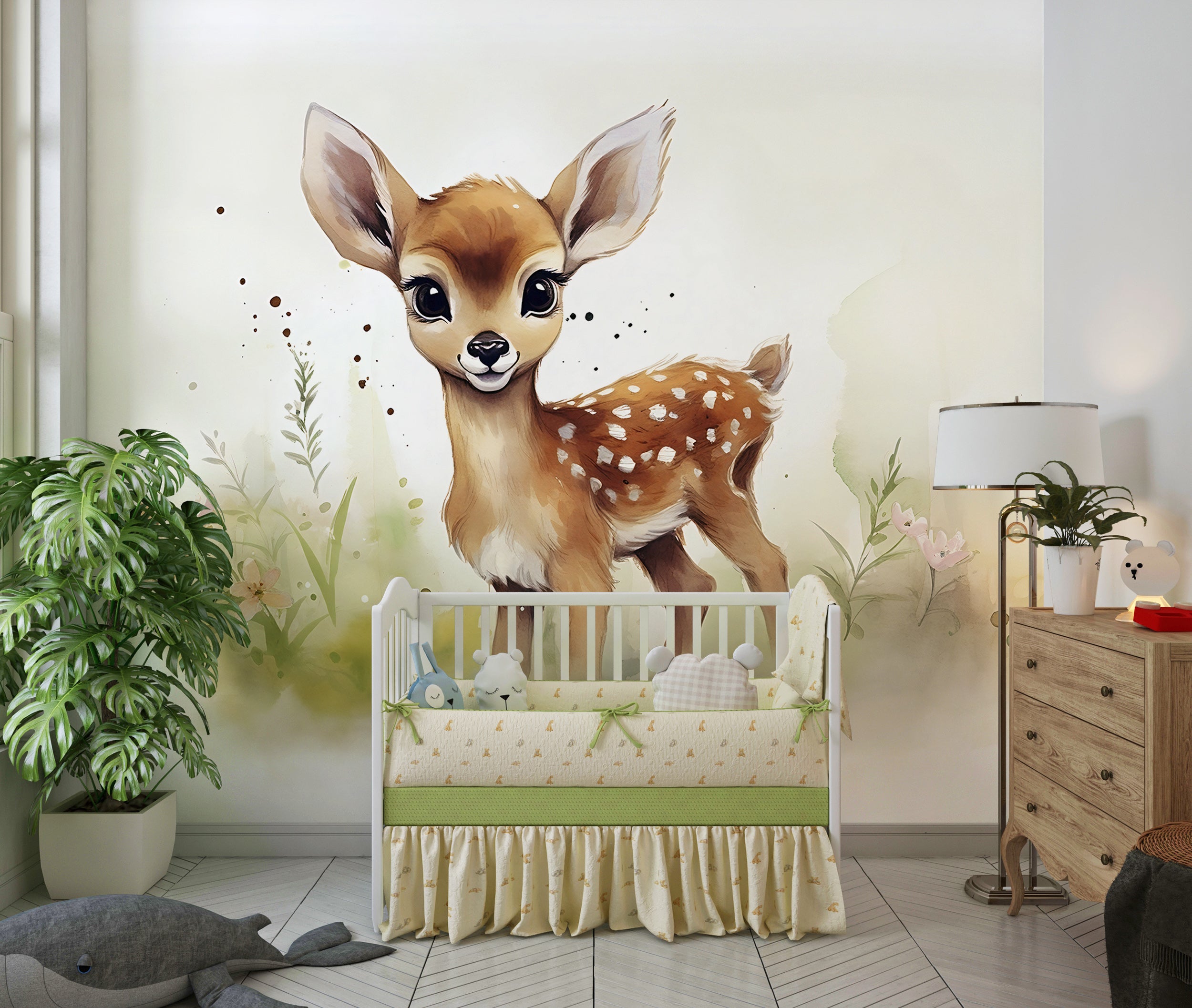 Baby Deer Nursery Watercolor Mural