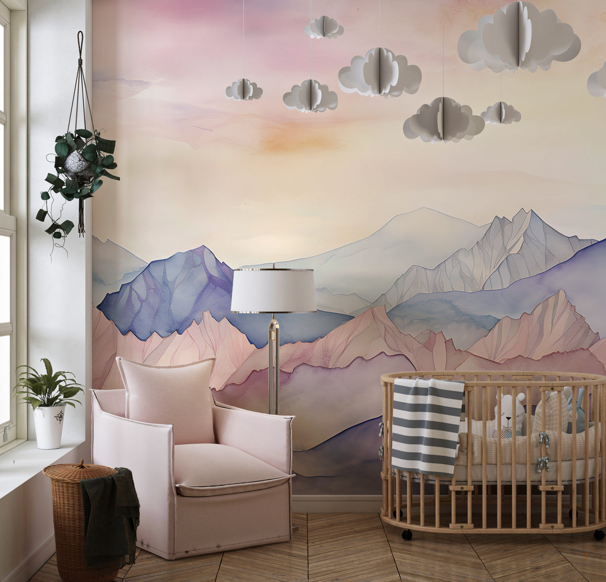 Pink Mountain Lake - Peel & Stick Mural