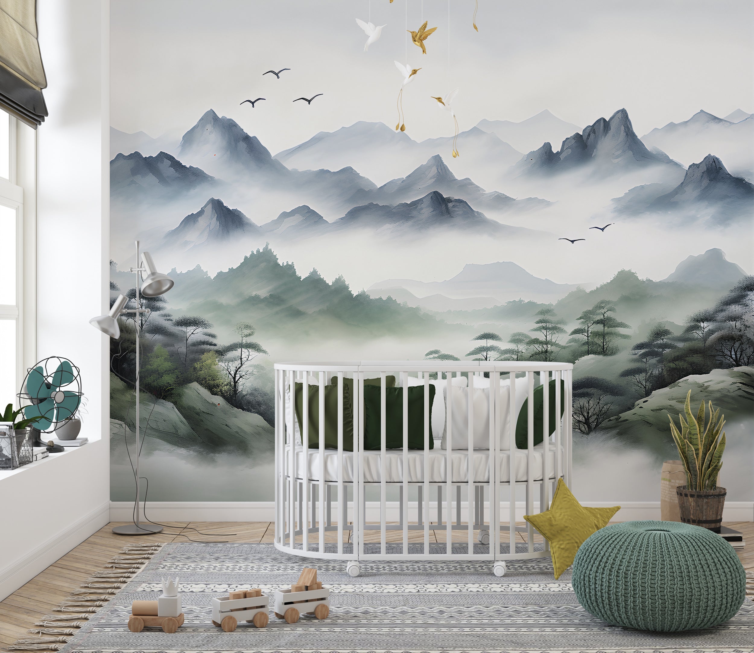 Removable Wallpaper, Green Mountains in Fog, Nature Wall Mural, Self popular Adhesive or Vinyl