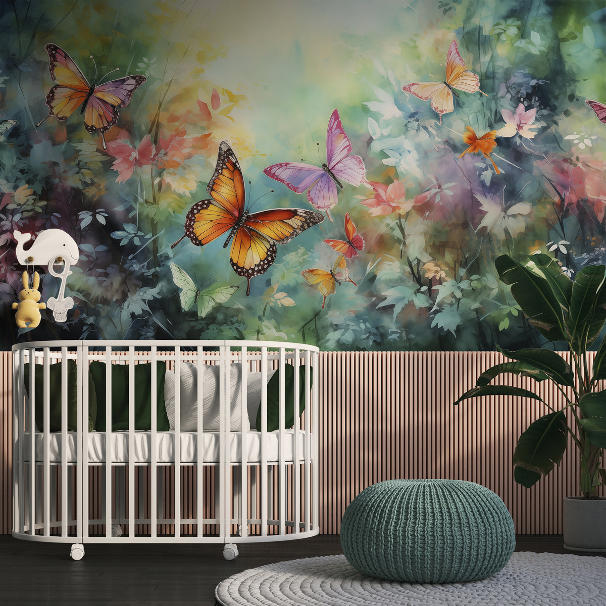 Colorful Butterflies Wall Mural - Watercolor Jungle Wallpaper