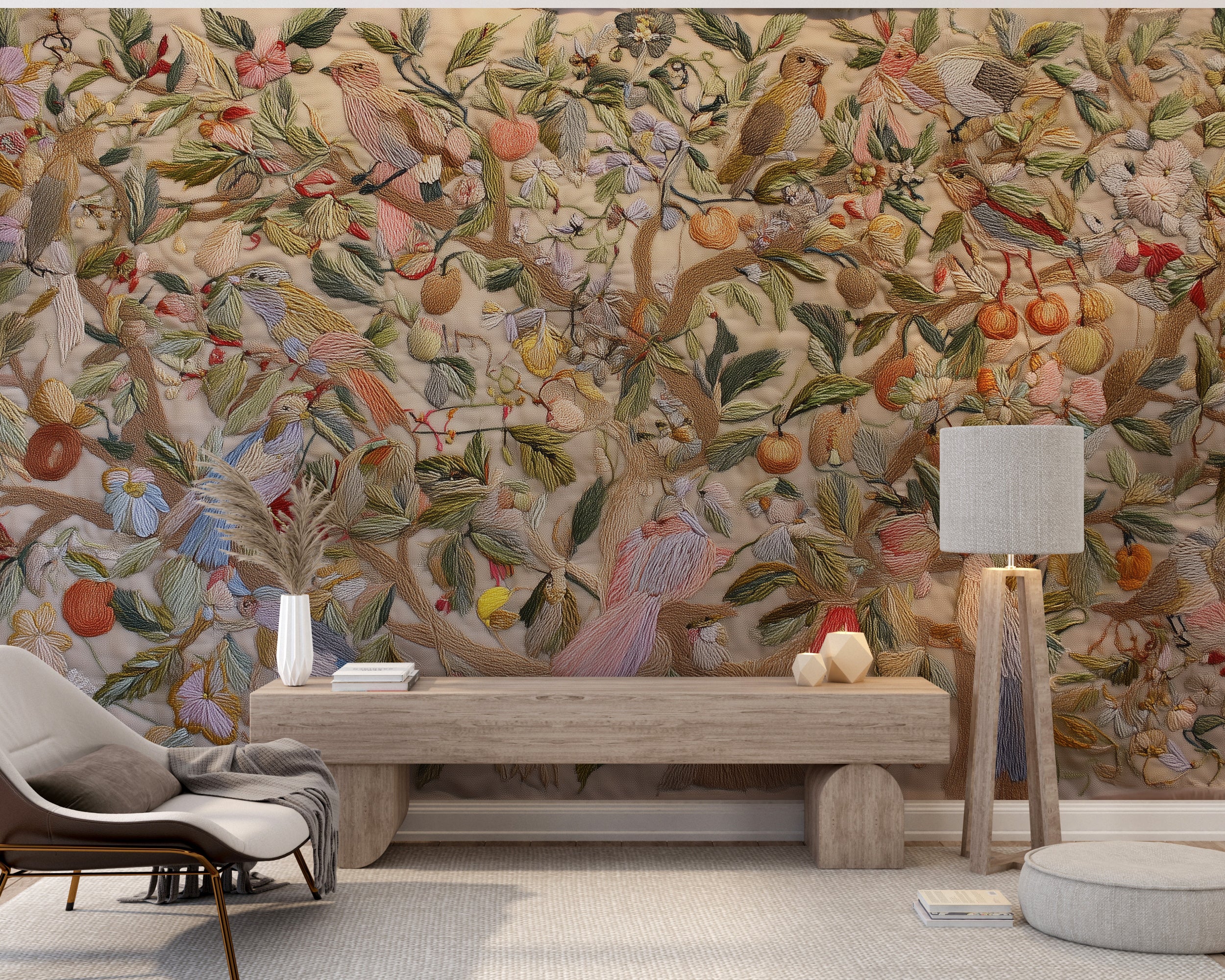Artistic tropical forest wall mural

Decorative garden wallpaper with parrots