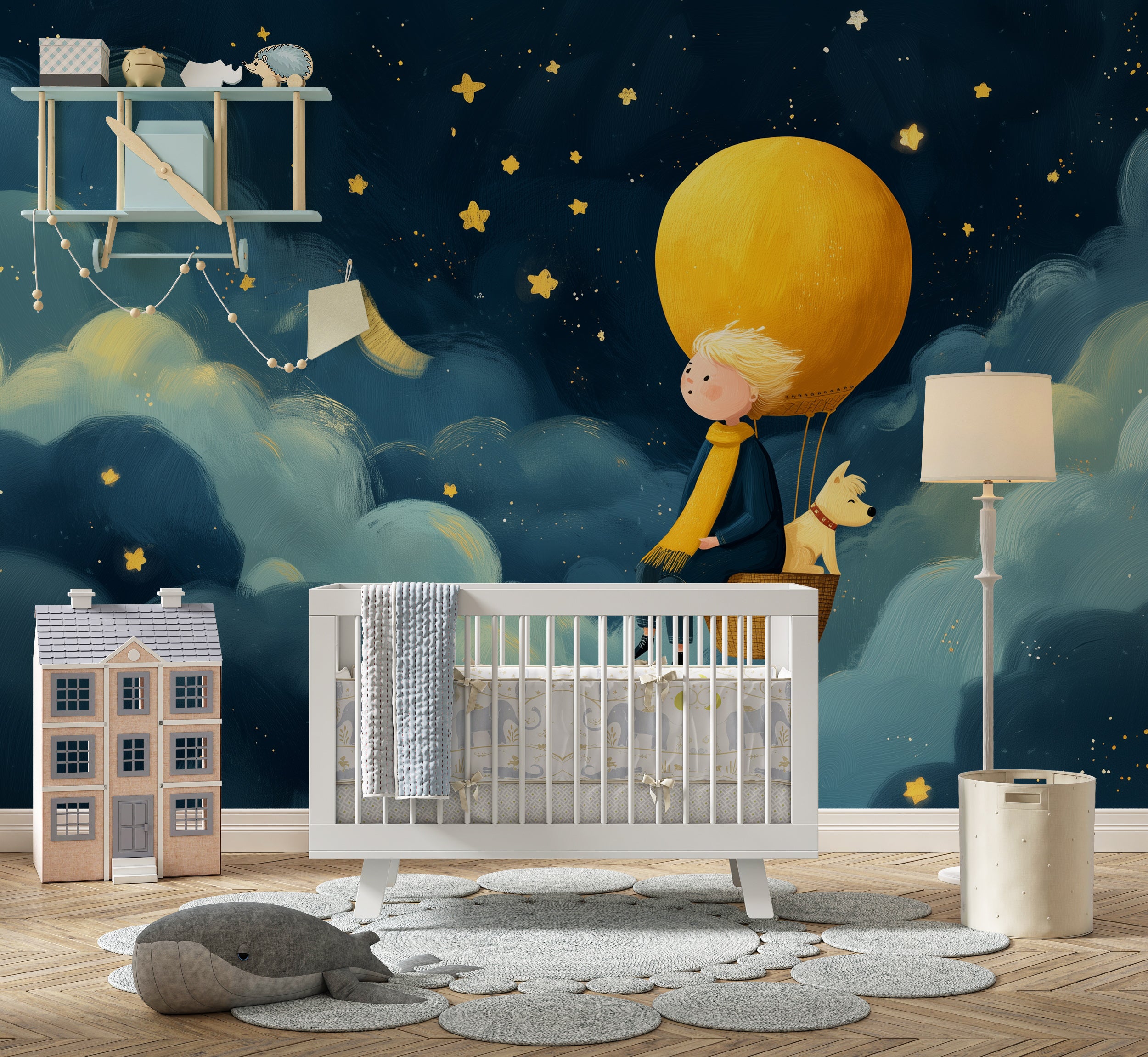 Night sky balloon nursery wallpaper

Imaginative journey mural for kids
