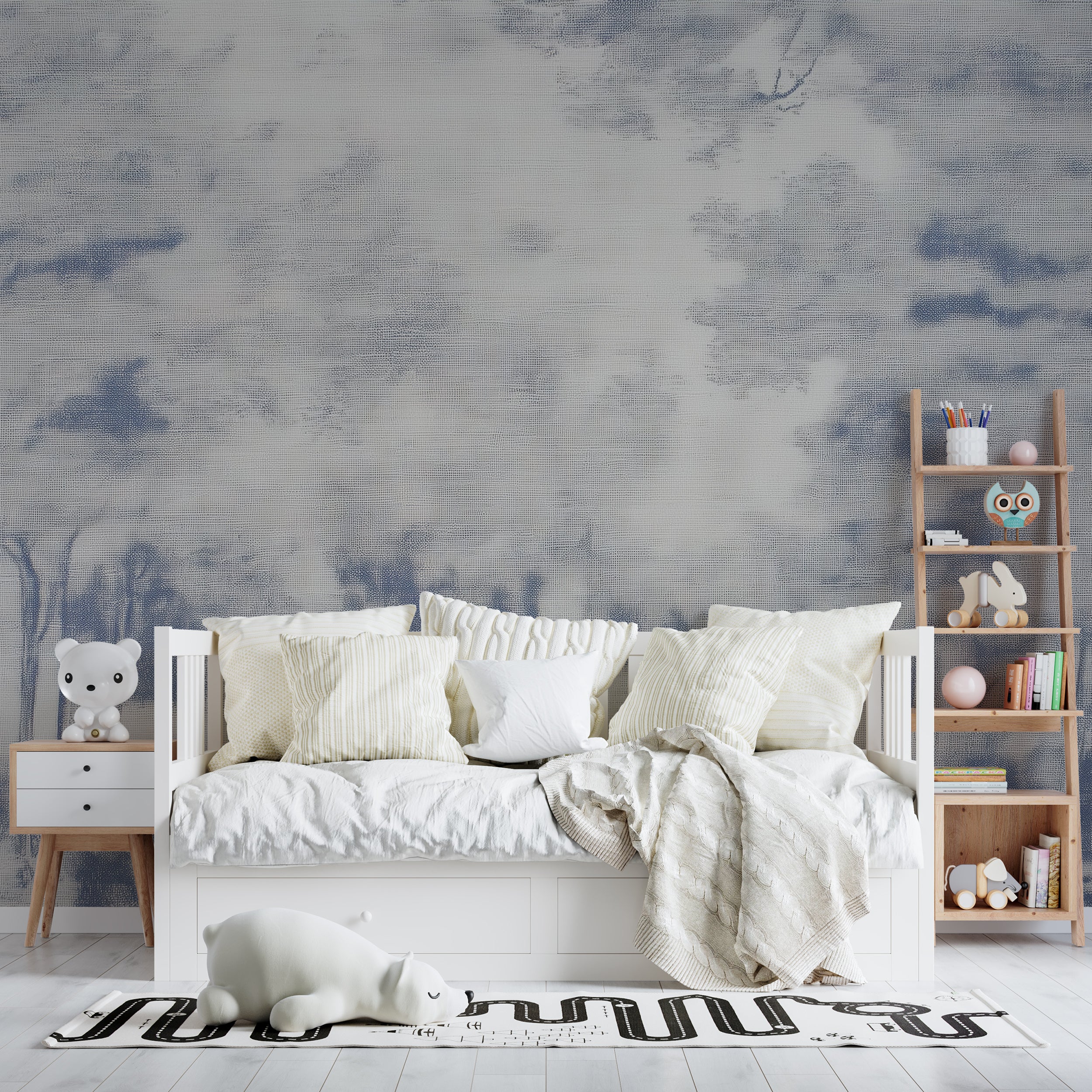 Gentle blue tree wall mural

Light forest pattern removable wallpaper