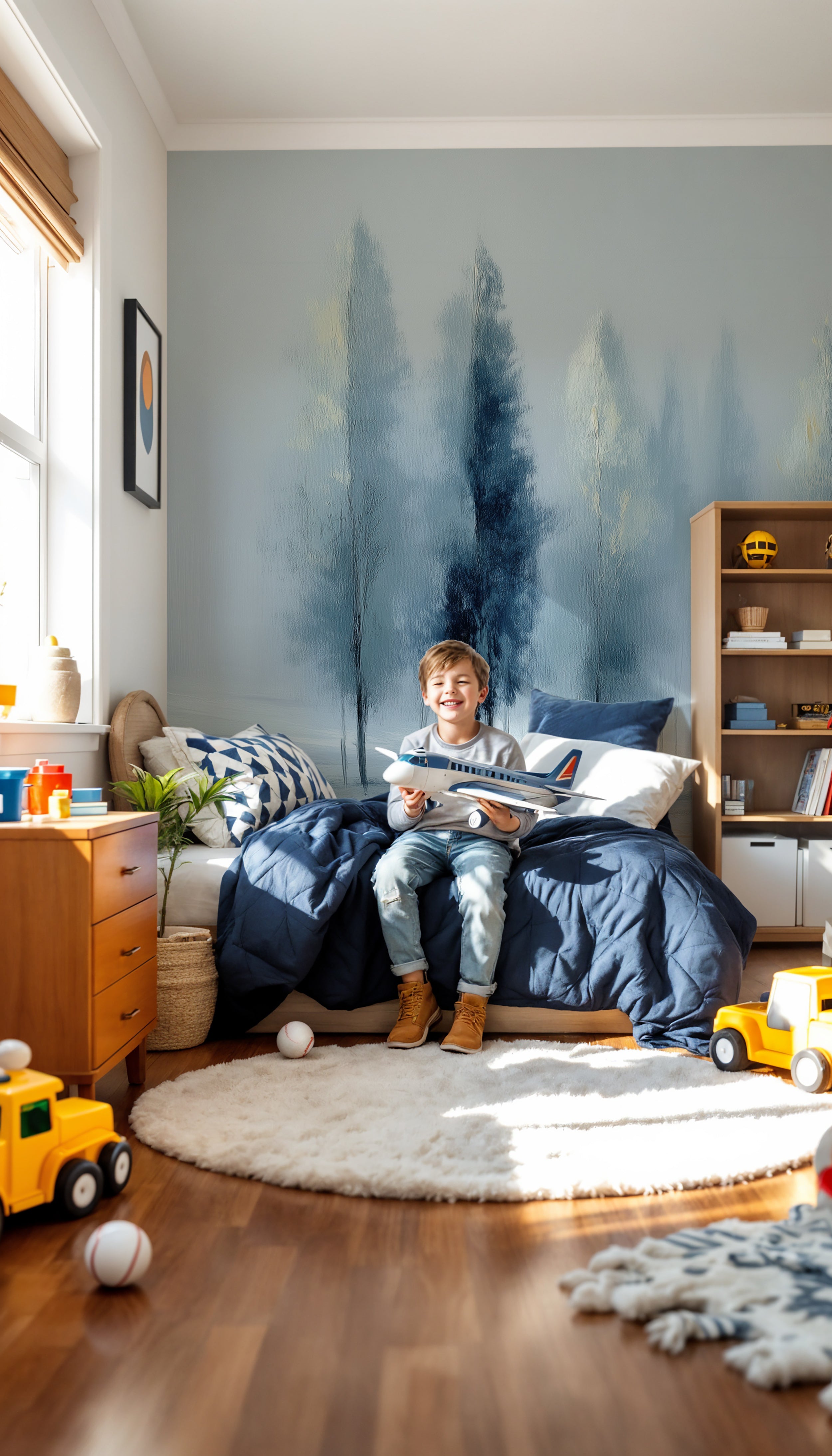 Dusty blue forest wall mural

Minimalist scenic tree wallpaper