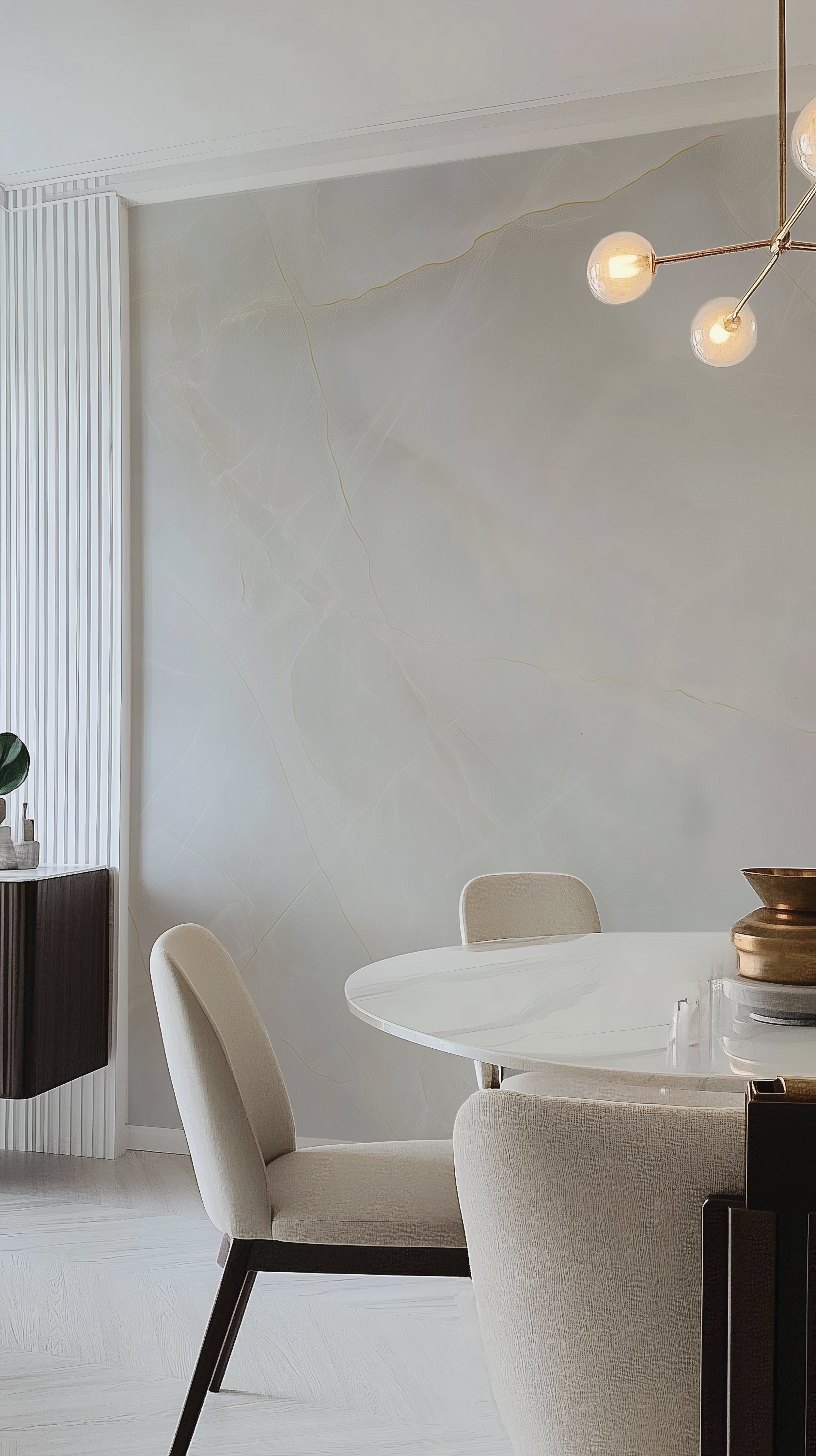 Faux marble wall decor for interiors

Subtle bone veining wallpaper design