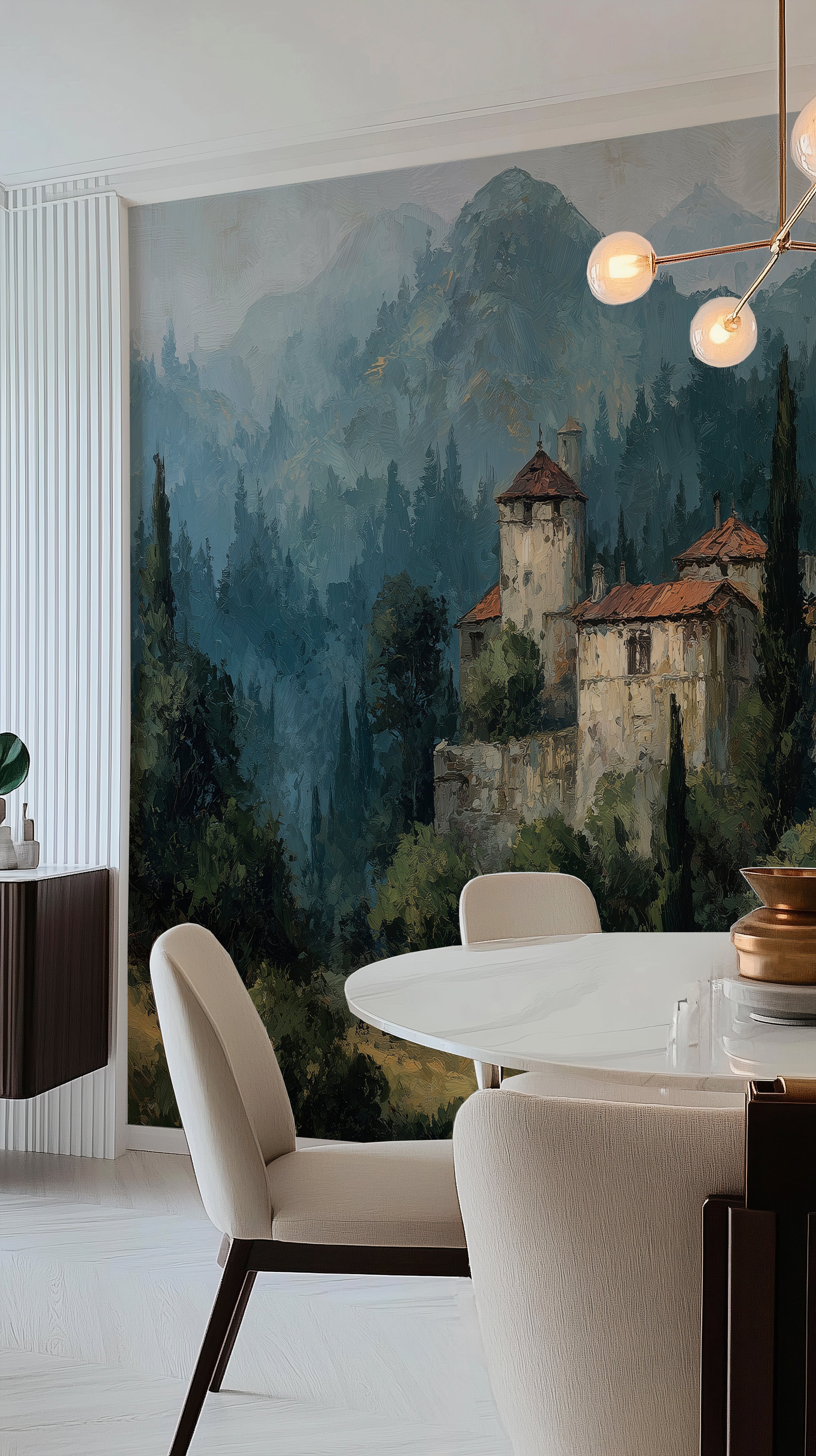 castle in forest mural wallpaper
vintage tower landscape wall art