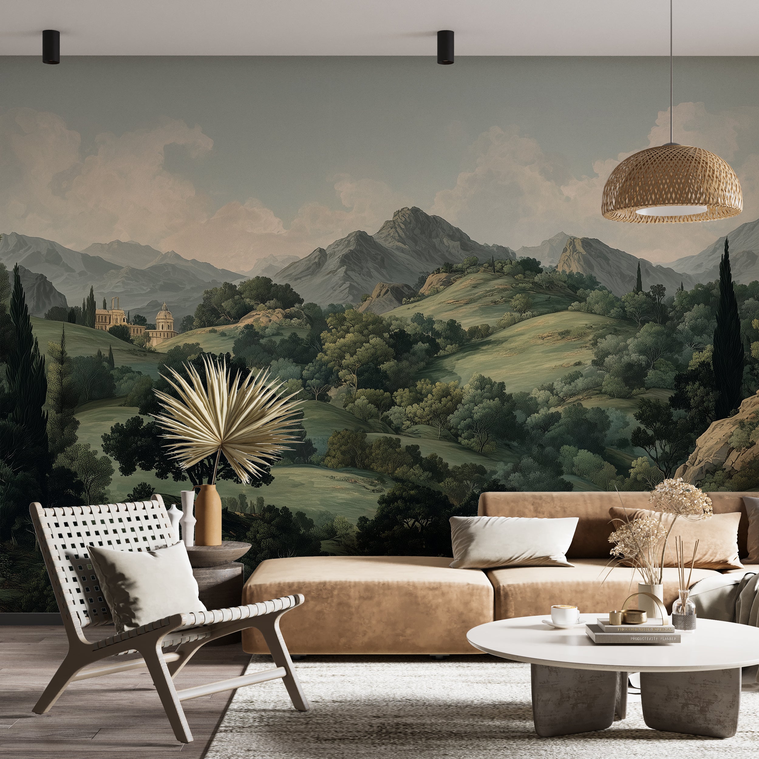 tuscan hills with trees wall art
green hills and villa scenic wallpaper