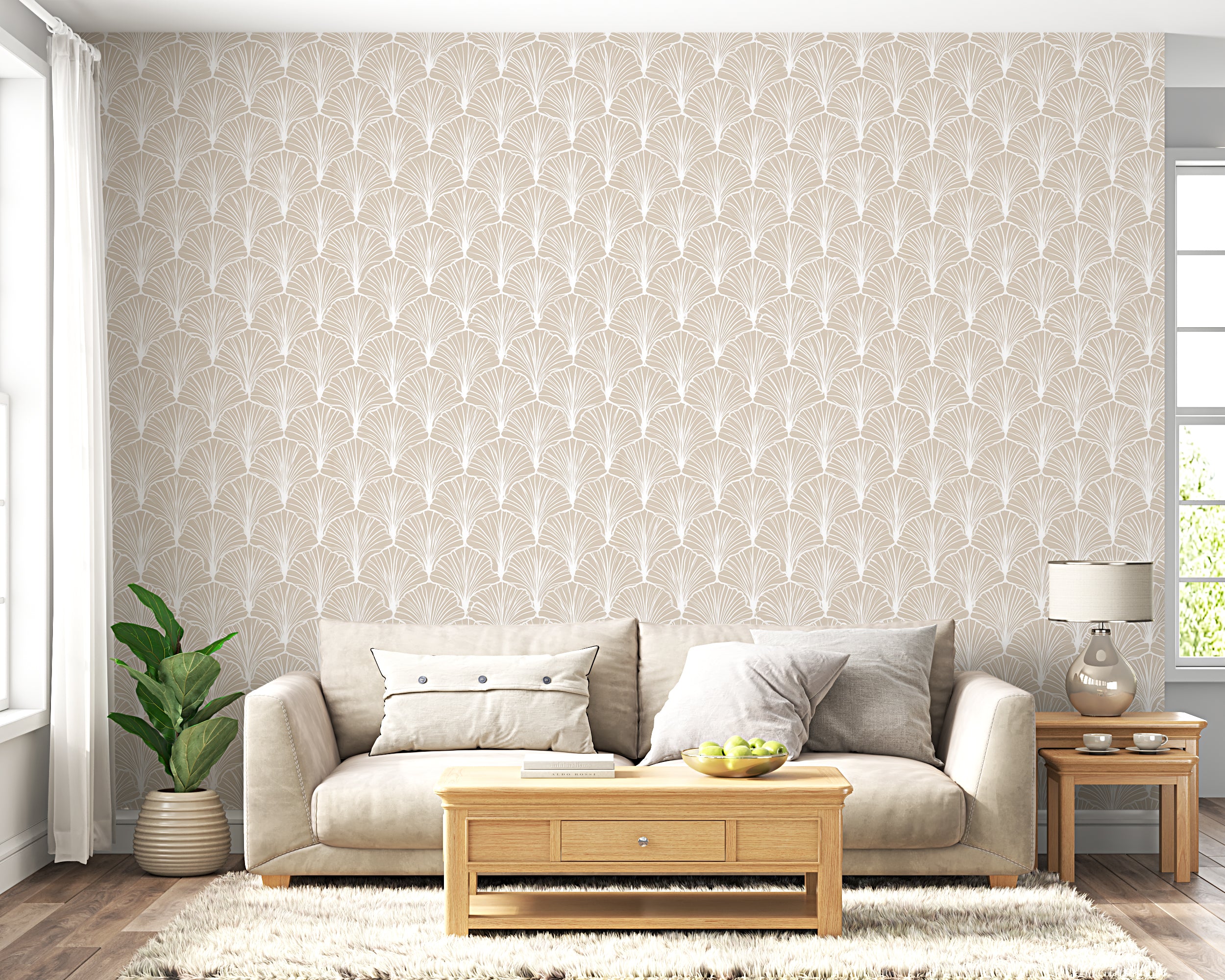 Modern Art Deco ginkgo leaf wall covering

Sophisticated fan-shaped leaf mural pattern