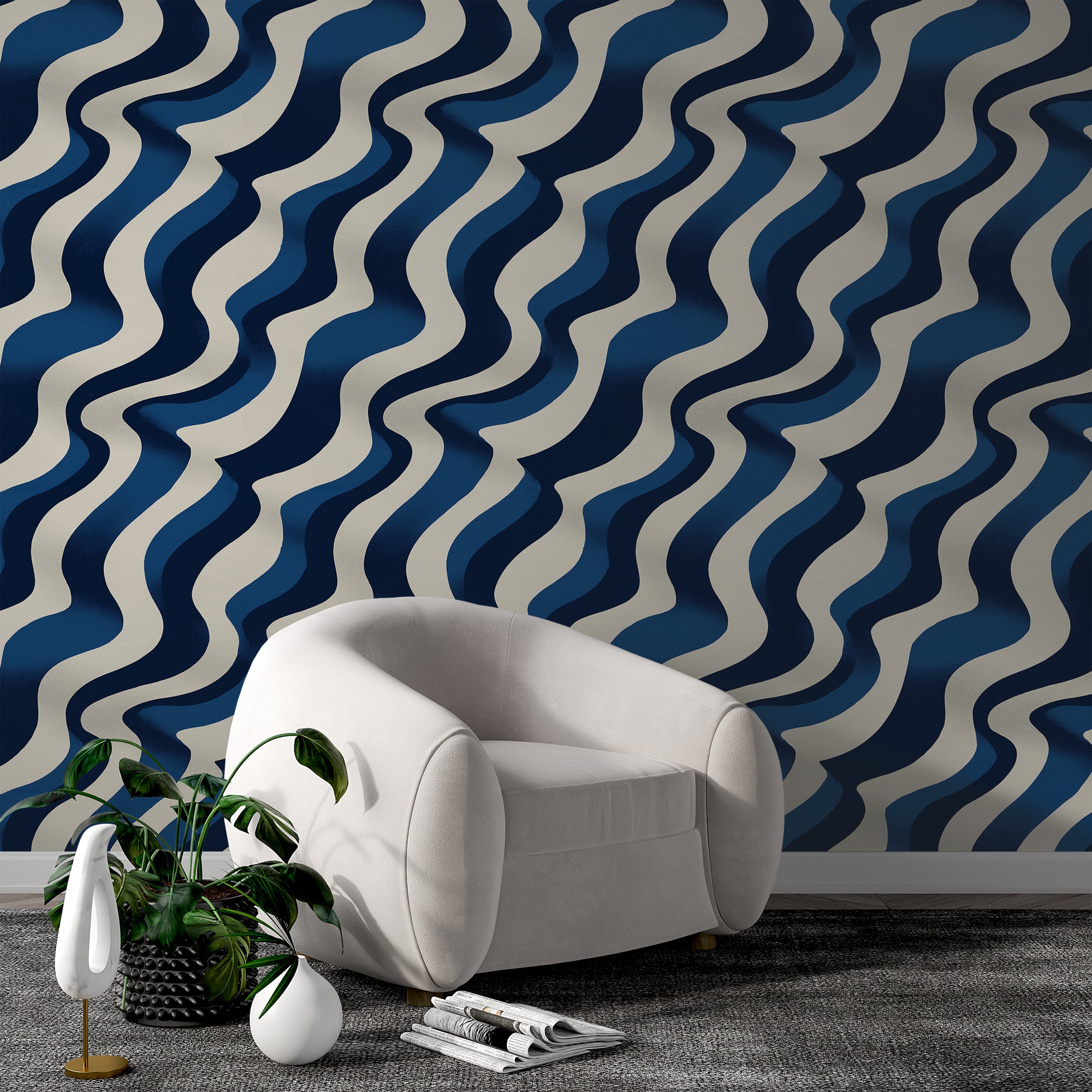 Modern navy stripe wallpaper pattern

Deep navy and cream abstract design
