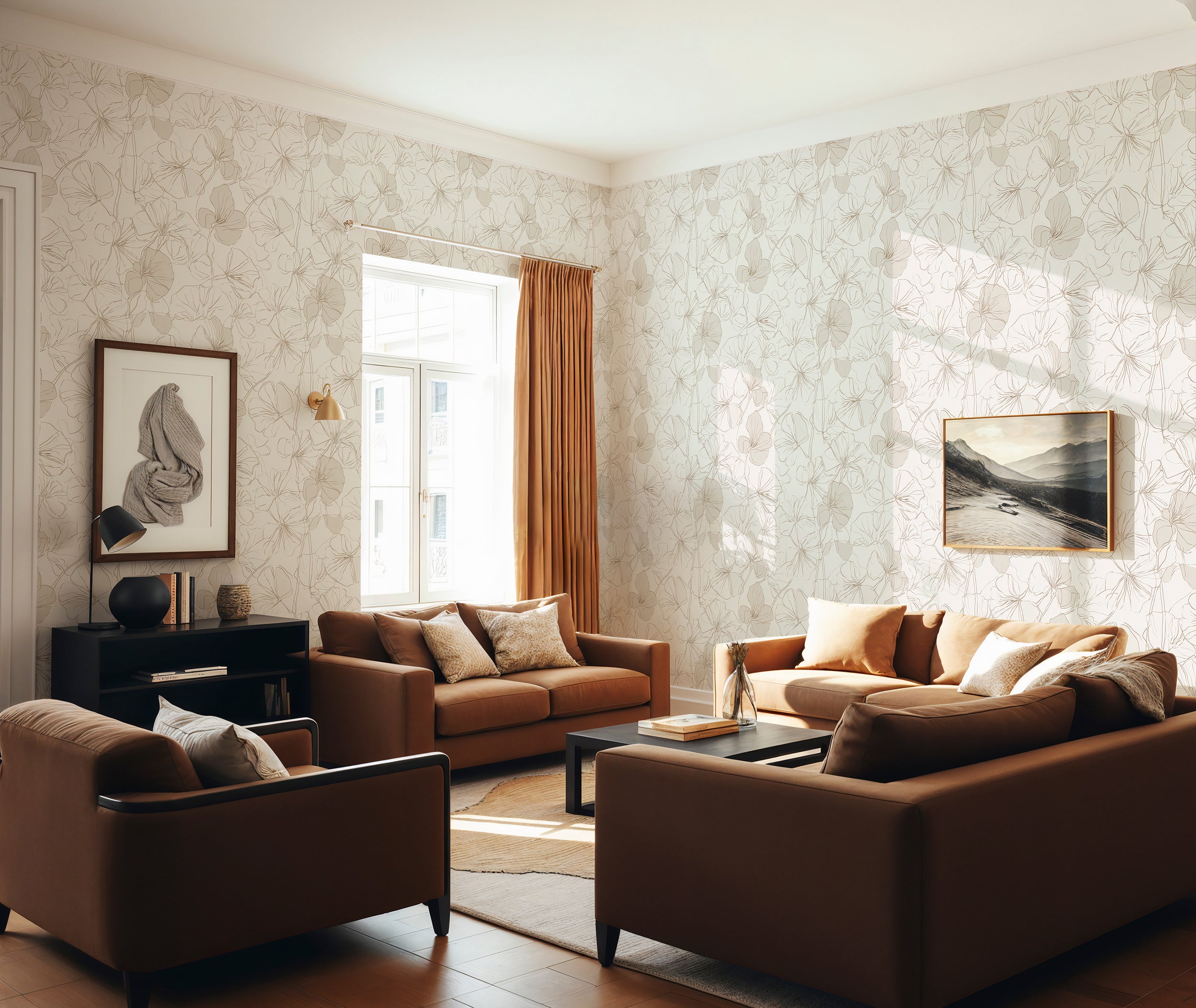 Beige line art floral wallpaper pattern

Neutral flower outline wallpaper design