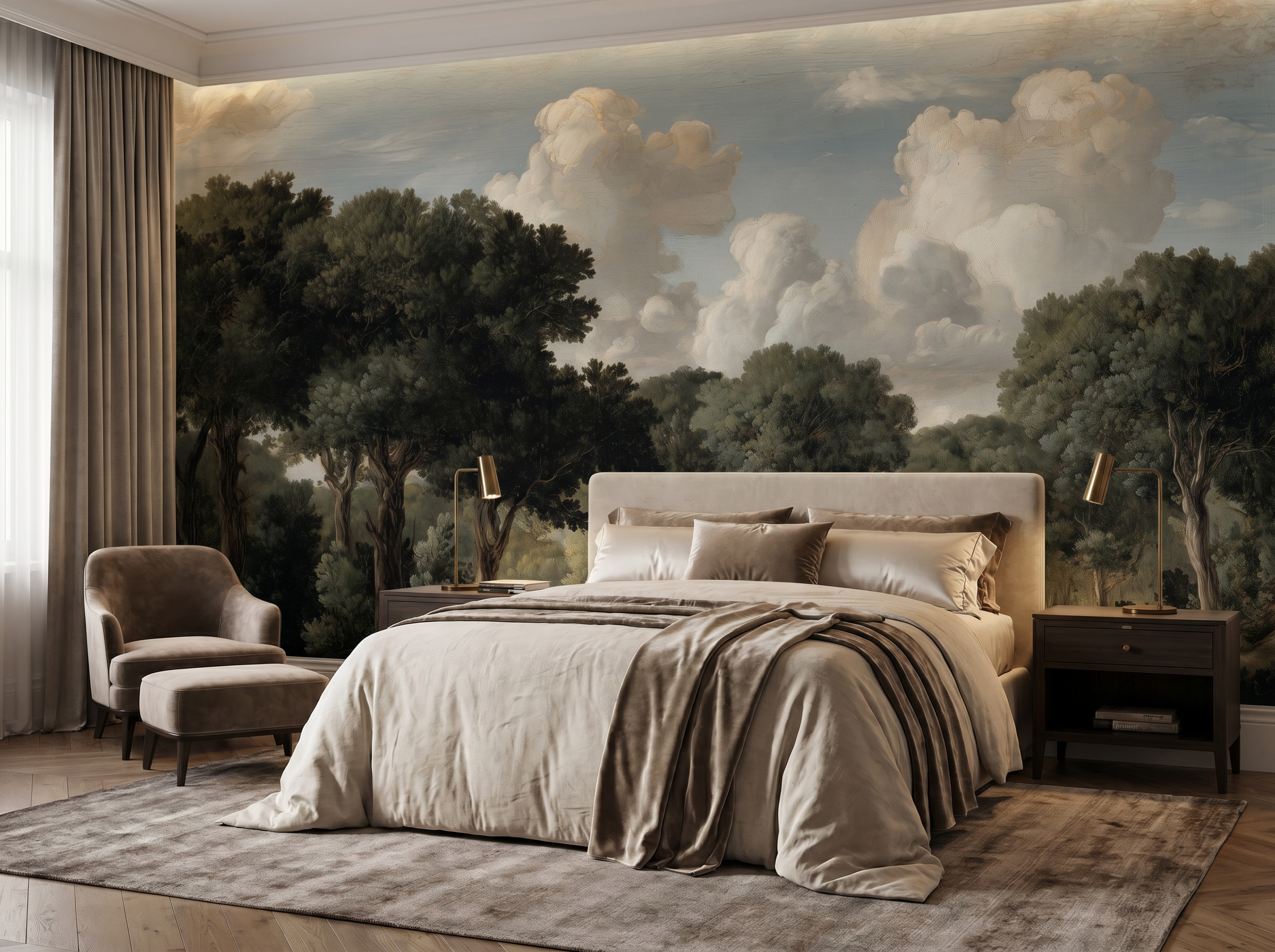 green forest wallpaper with clouds
rustic nature wall mural design