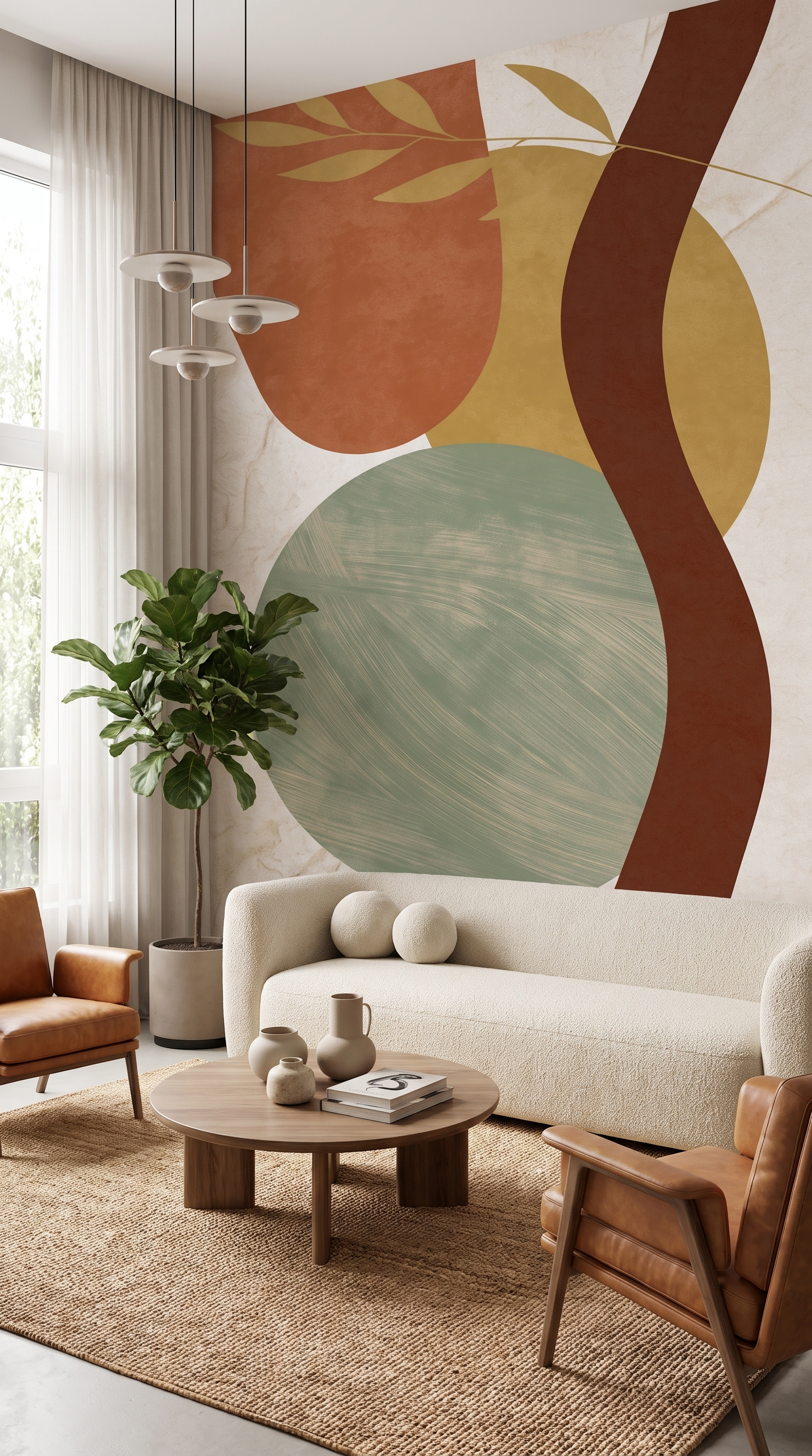 abstract boho wallpaper sage green terracotta
japandi wallpaper organic shapes design