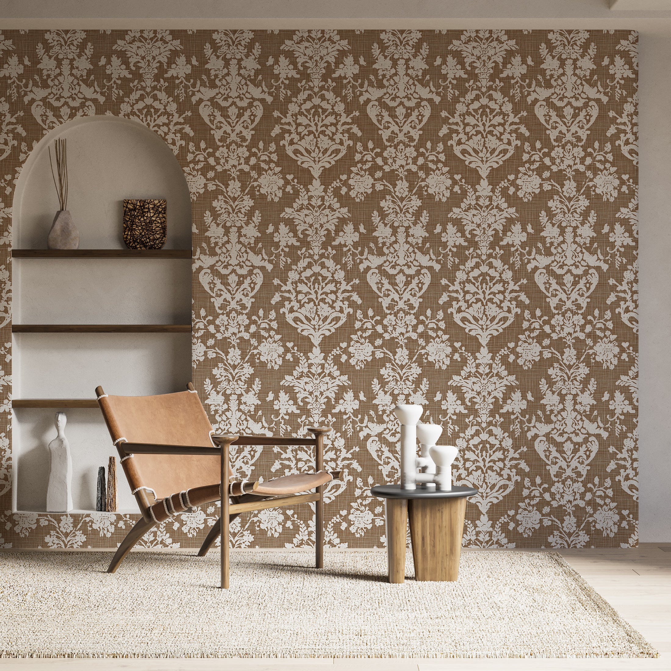 Beige and White Classic Wallpaper - Linen Style Vintage Wallpaper