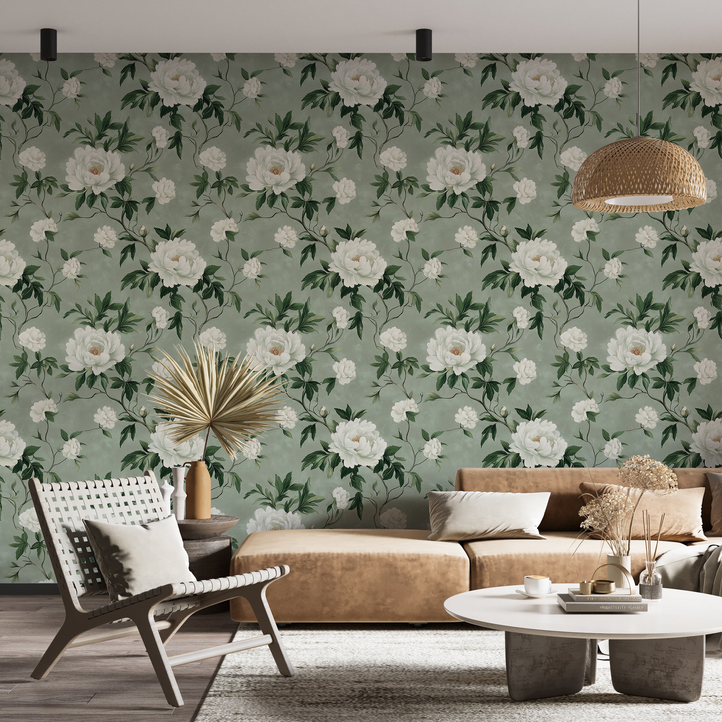 Classic green and white floral wallpaper for home decoration
Nature-inspired peel and stick wallpaper for calming interiors
