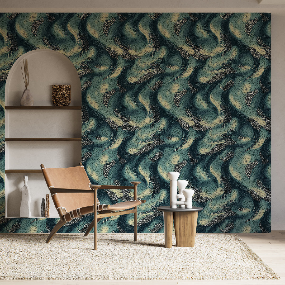 Abstract Wavy Pattern Wallpaper - Ocean Colors Modern Wall Decor
