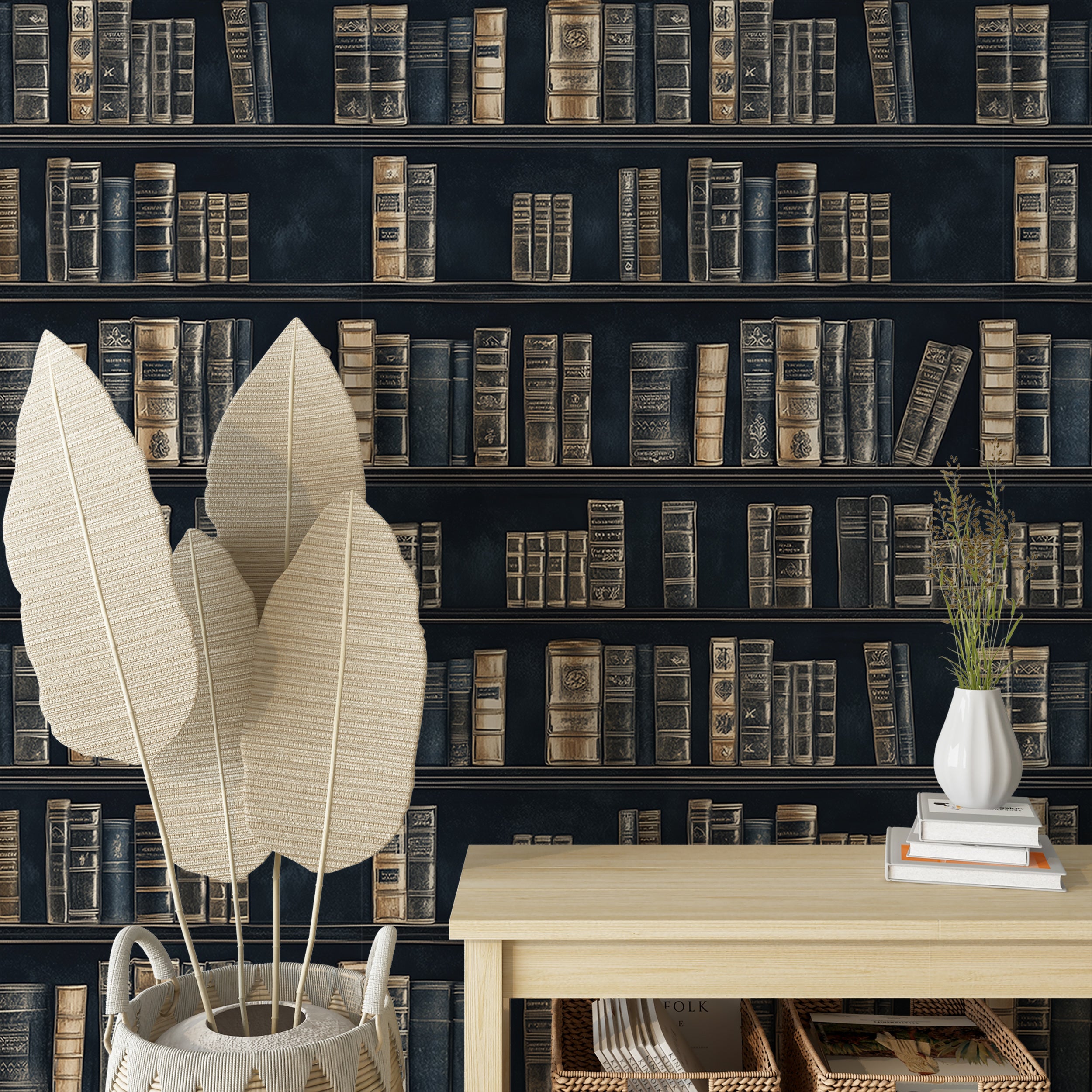 Classic book wallpaper for libraries and study rooms
Peel and stick Dark Academy wallpaper for book lovers