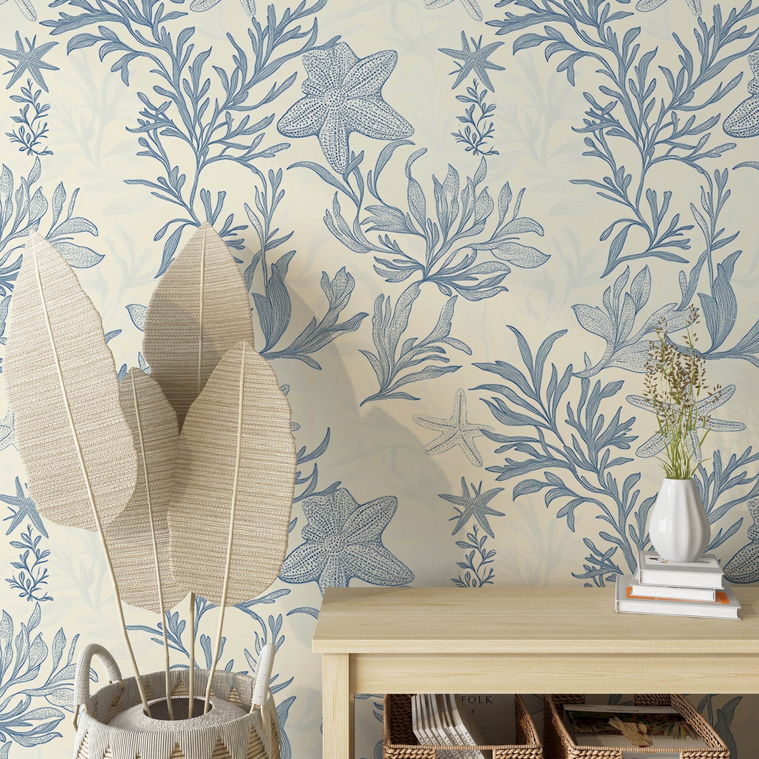 Blue sea plants wallpaper for nautical-themed decor
Watercolor underwater life wallpaper for dreamy nursery vibes