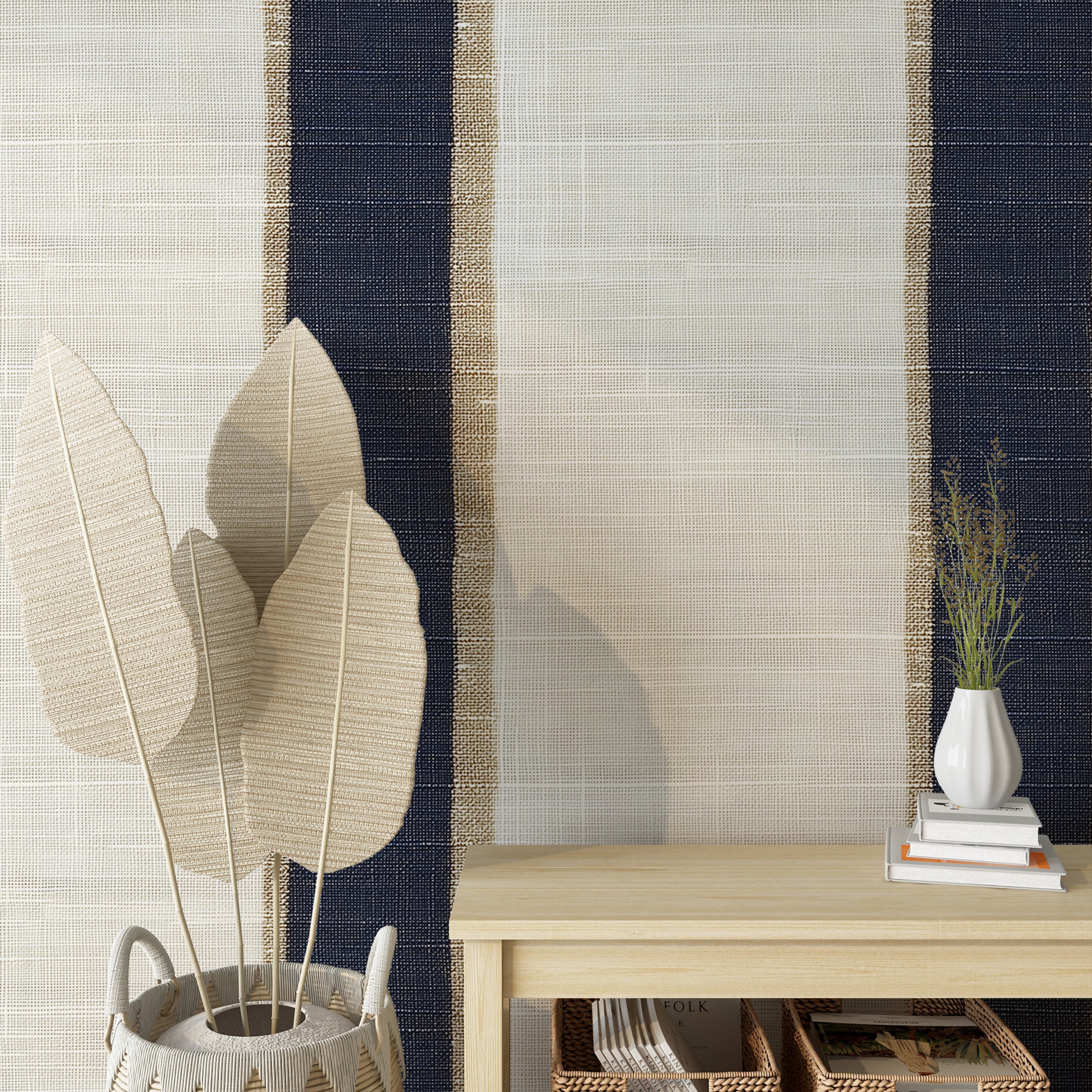 Linen texture striped wallpaper for timeless wall art
Wide stripe wallpaper for creating a luxurious home atmosphere