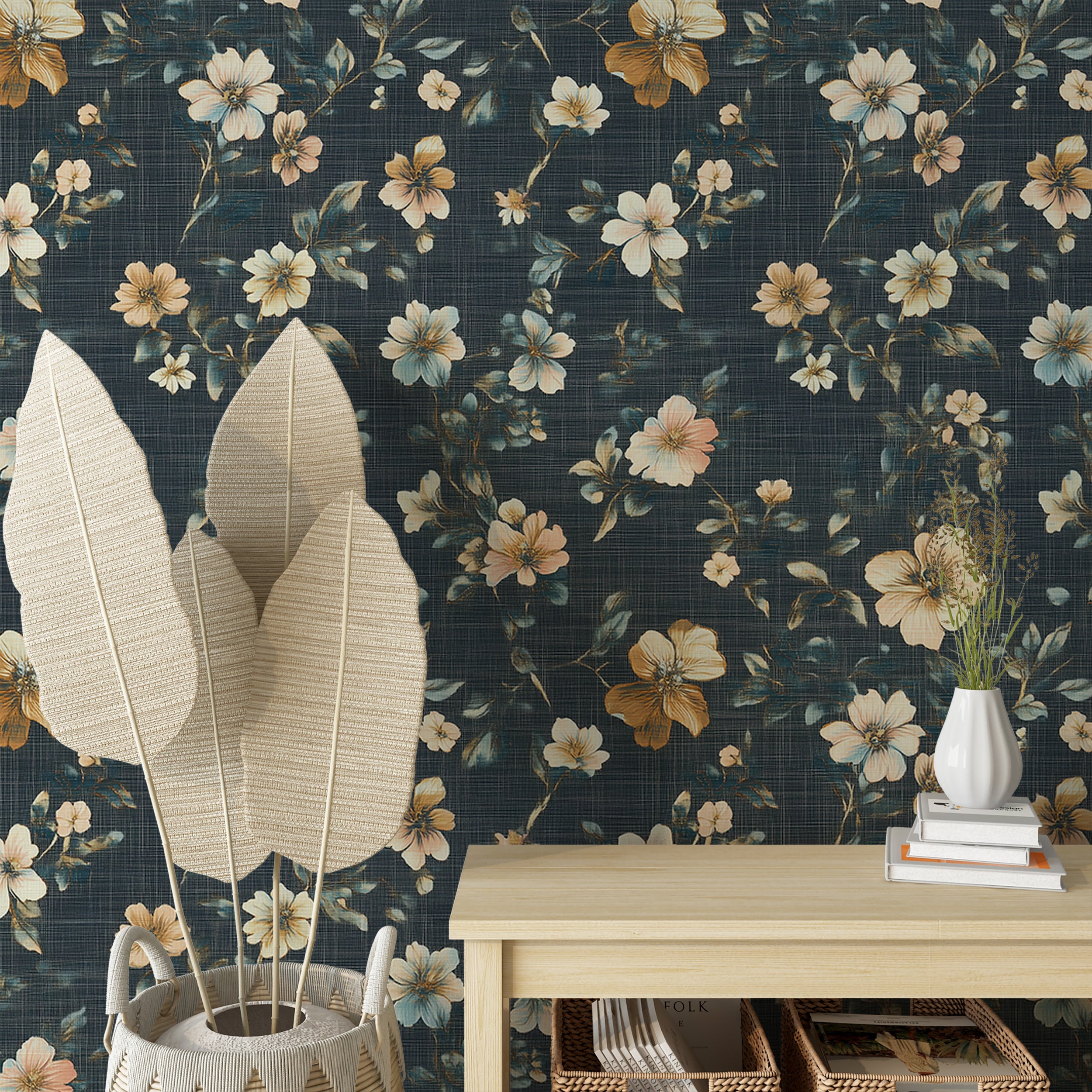 Peel and stick muted blue wallpaper for relaxed home decor
Highly detailed floral wallpaper for elegant wall art