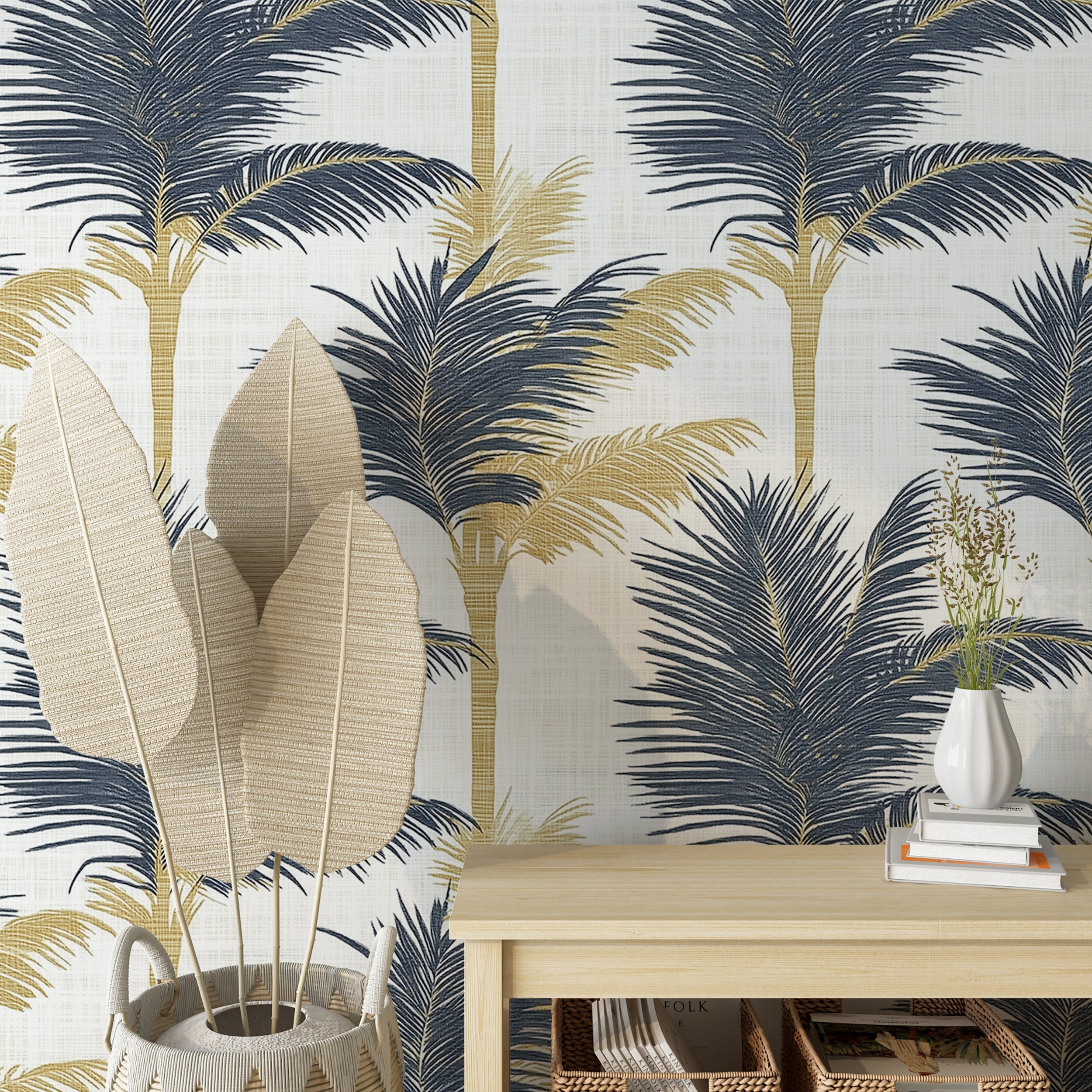 White linen textured background wallpaper with tropical palm trees
Peel and stick tropical forest wallpaper for dining rooms and bedrooms