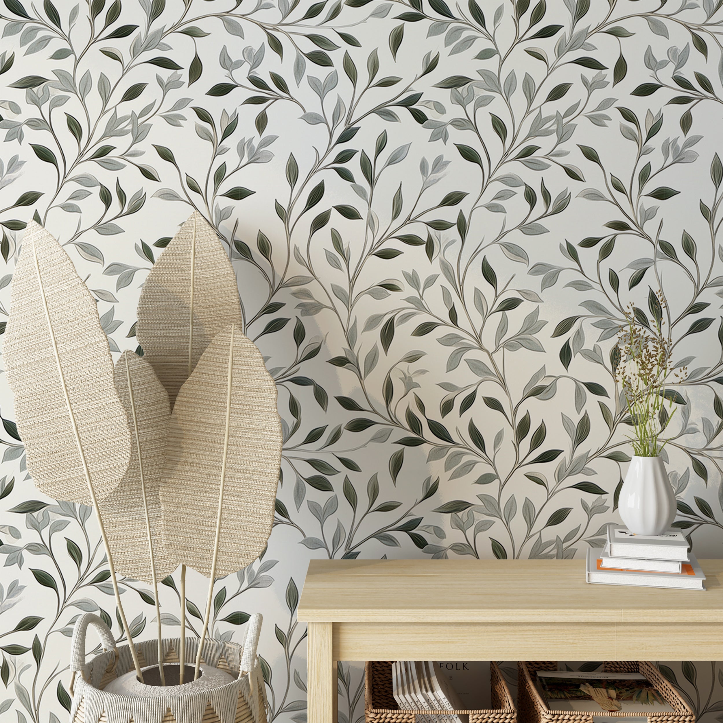 Peel and stick botanical wallpaper with a modern monochrome design
Monochrome grey wallpaper for a sophisticated, nature-inspired look