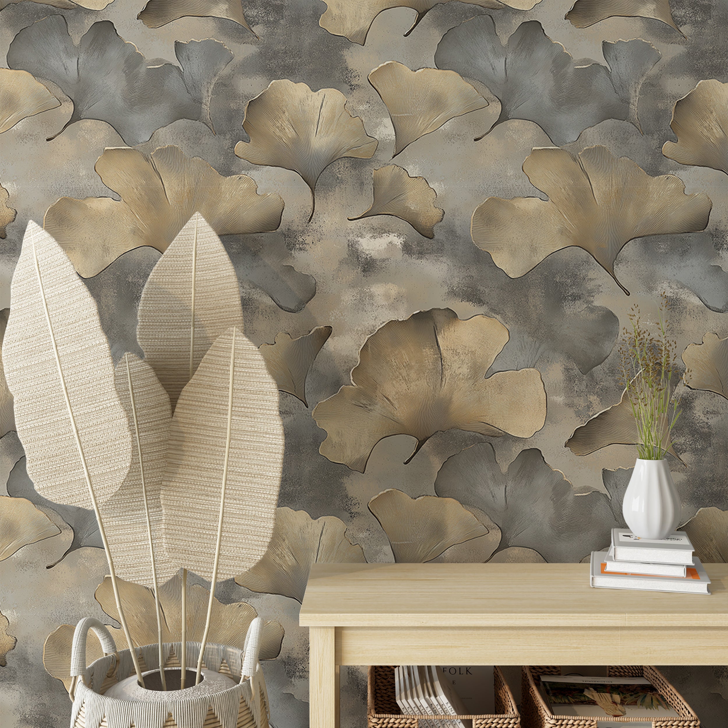 Peel and stick luxury wallpaper for modern botanical interiors
Subtle ginkgo leaves wallpaper for refined bedroom walls