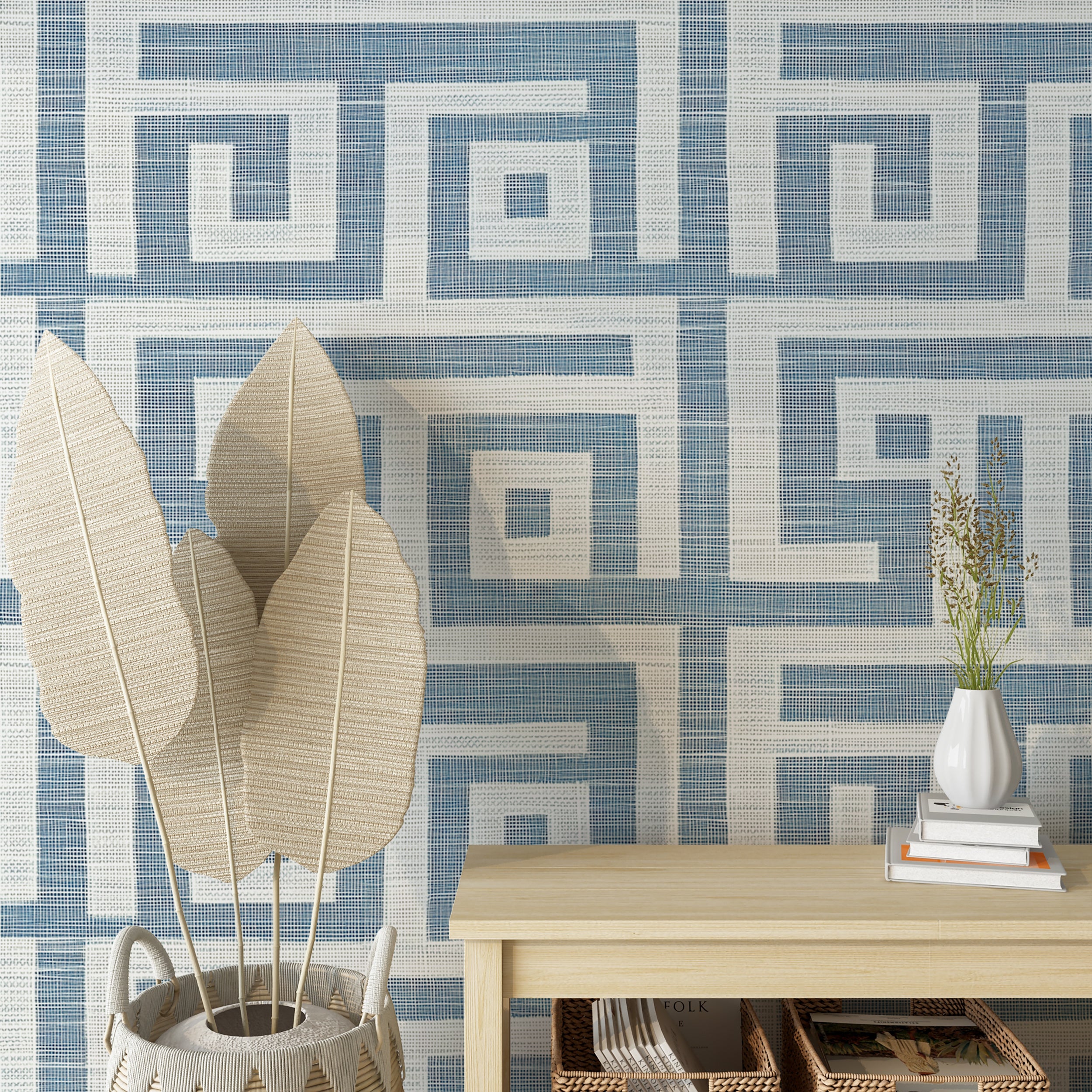 Greek pattern wallpaper ideal for kitchens and living rooms
Easy-to-remove wallpaper with blue geometric design