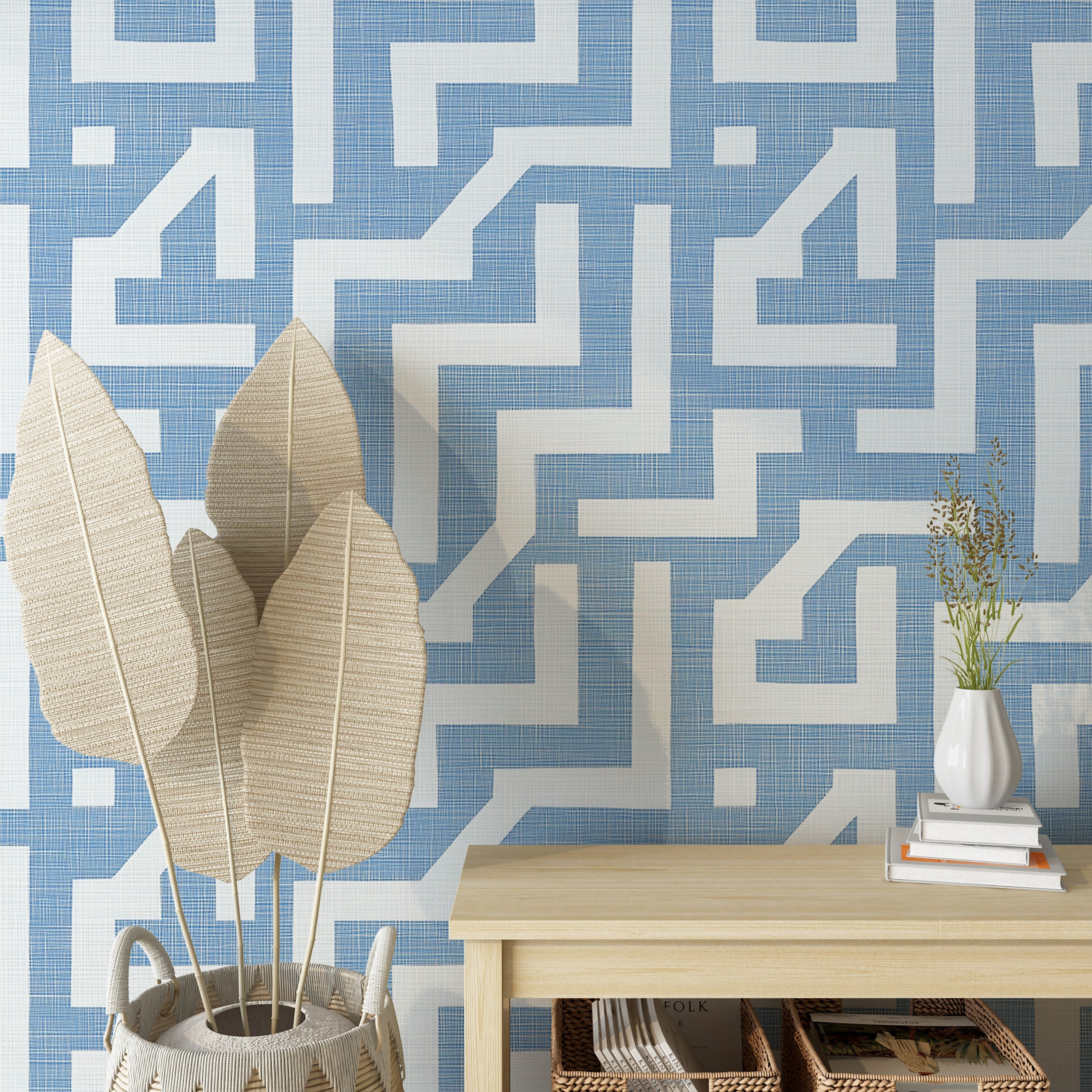 Blue line wallpaper ideal for modern and contemporary rooms
Peel and stick blue wallpaper with a linen-inspired line design