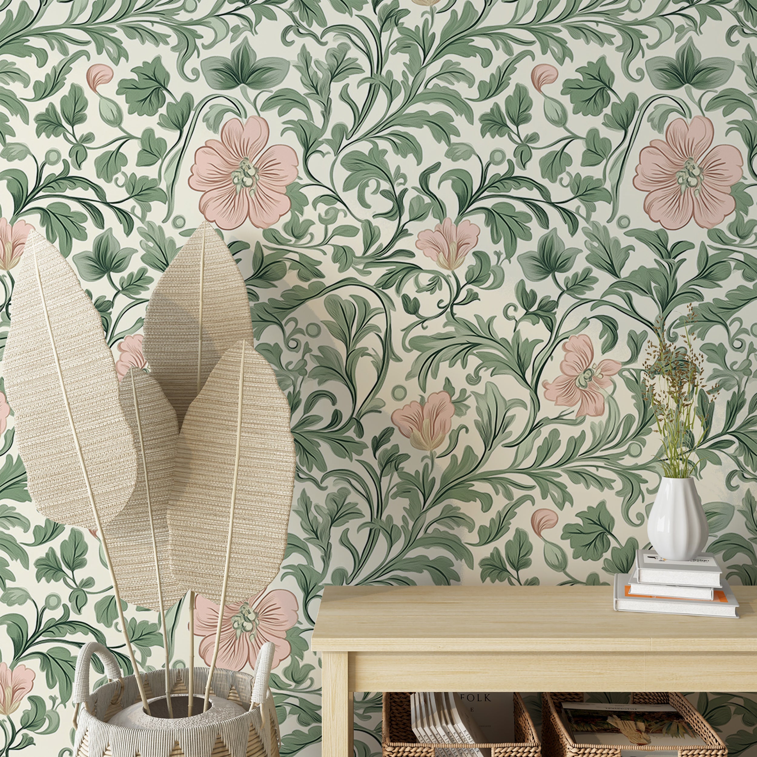 Classic botanical wallpaper for nature-inspired interiors
Peel and stick greenery wallpaper for vintage decor lovers