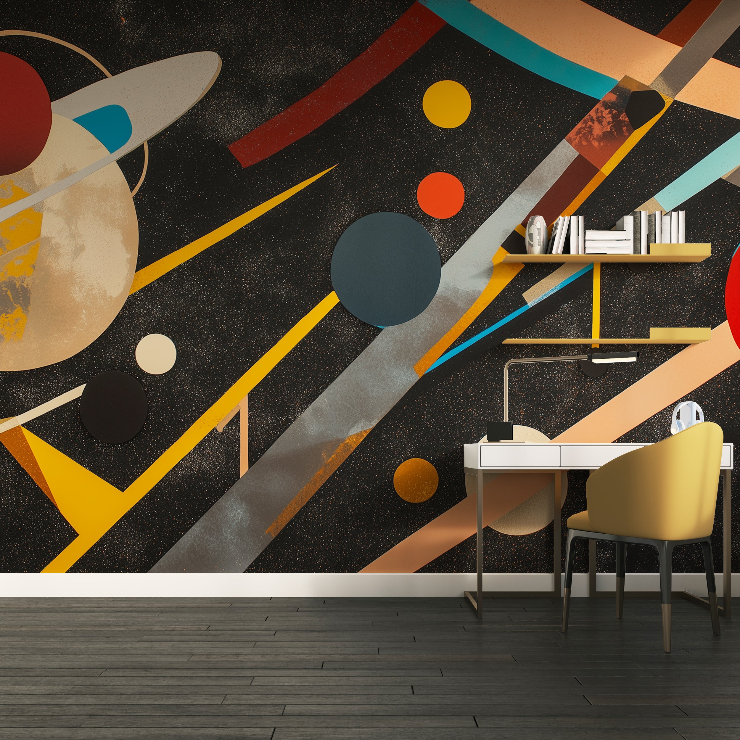 Astronomy-inspired peel-and-stick wall decor.
Dark cosmic universe mural for space lovers.