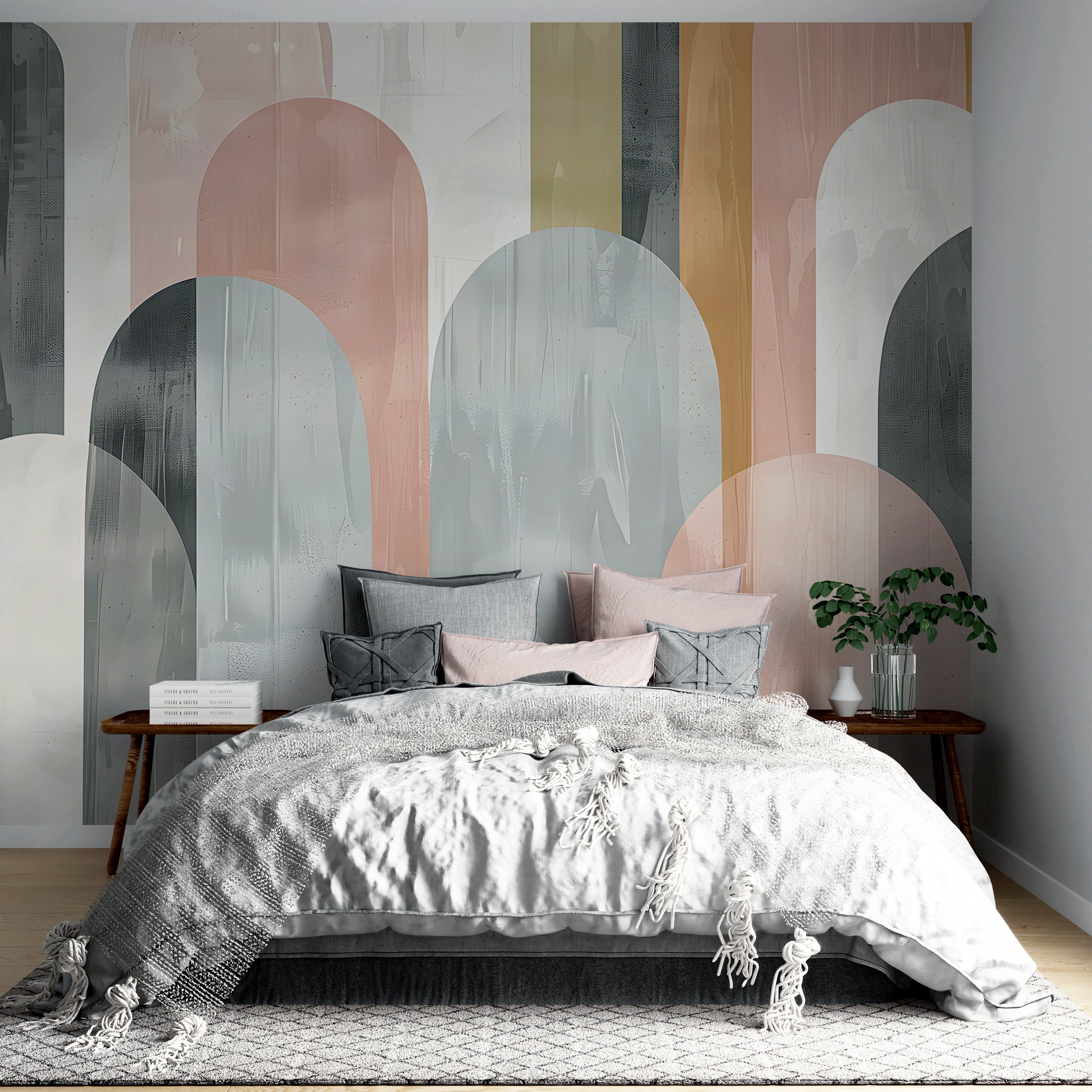 Contemporary Shapes Wallpaper for Home Geometric Wall Decal in Soft Hues