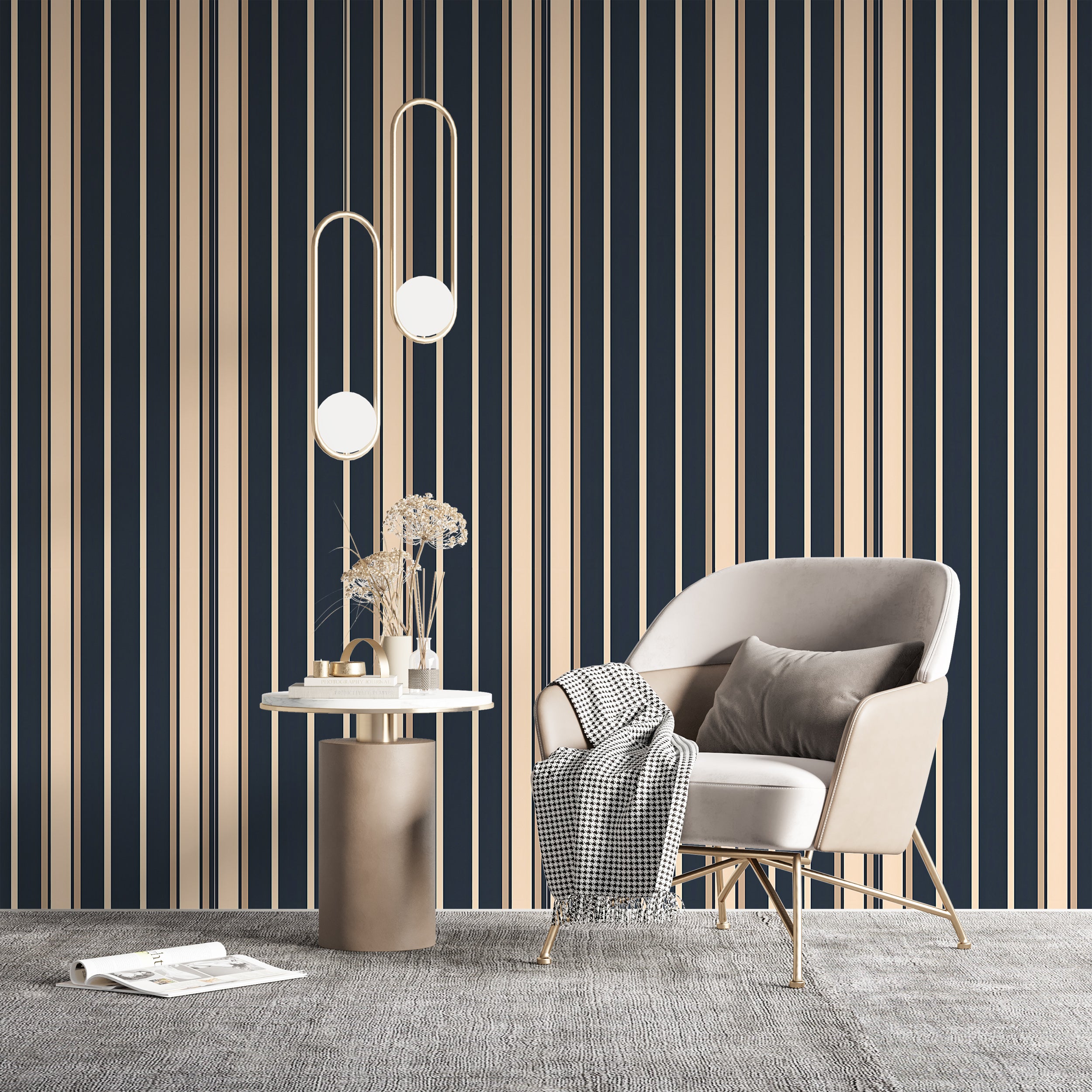 Navy Blue and Beige Striped Wallpaper for Walls Classic Vertical Striped Peel and Stick Wallpaper