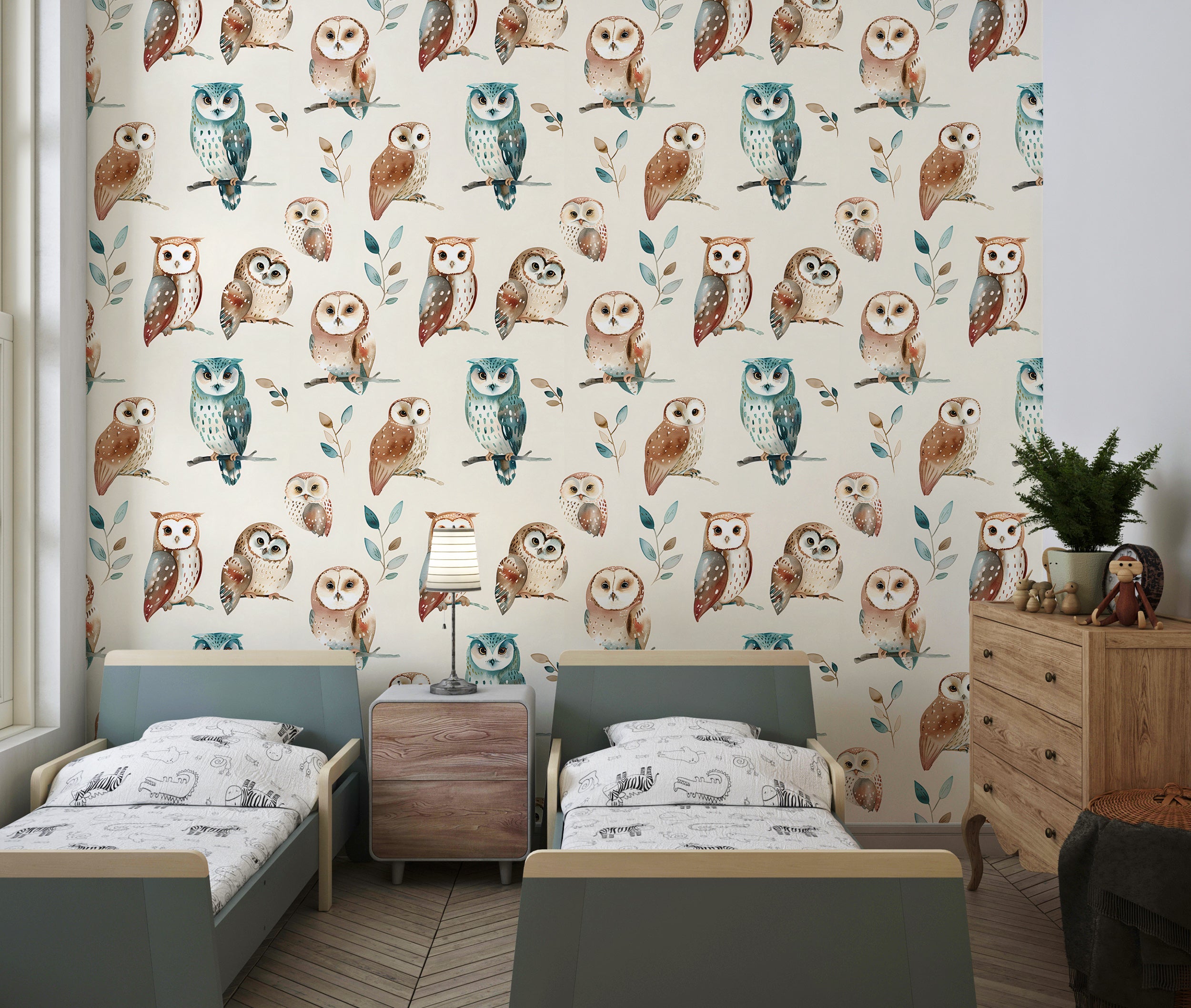 Adorable owls peel and stick wall art