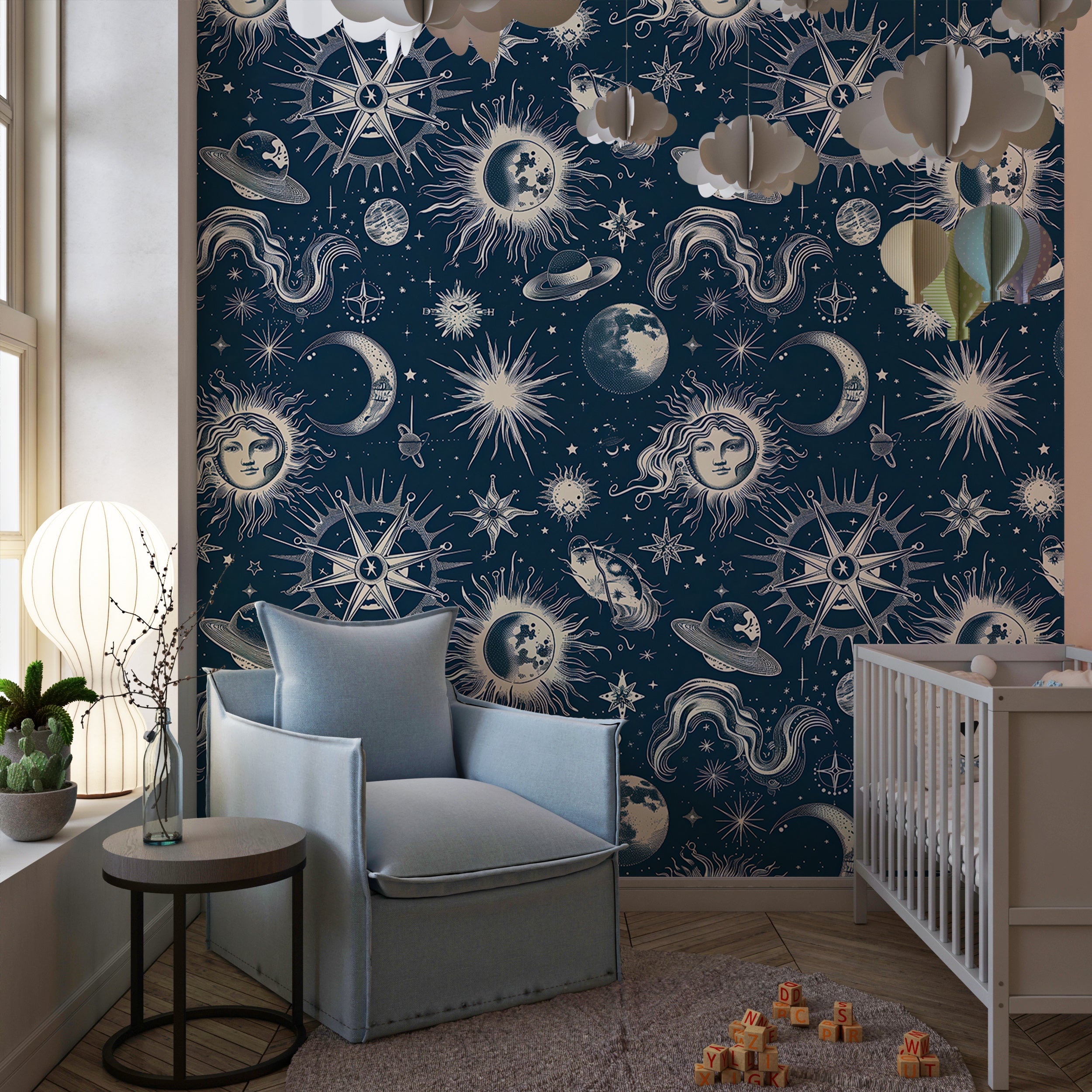 Celestial night sky wallpaper Removable celestial symbols wallpaper