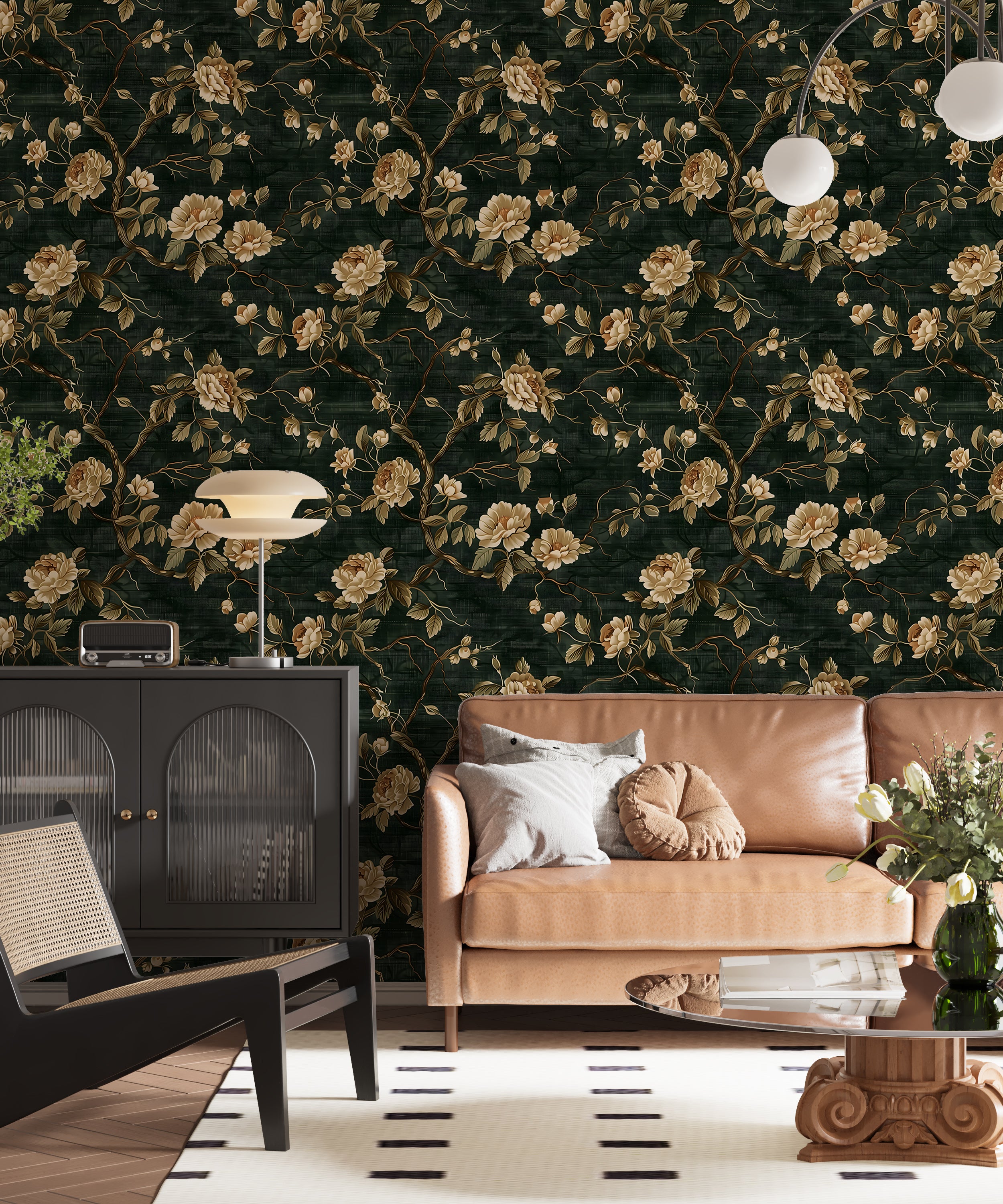 Classic green and gold removable wallpaper