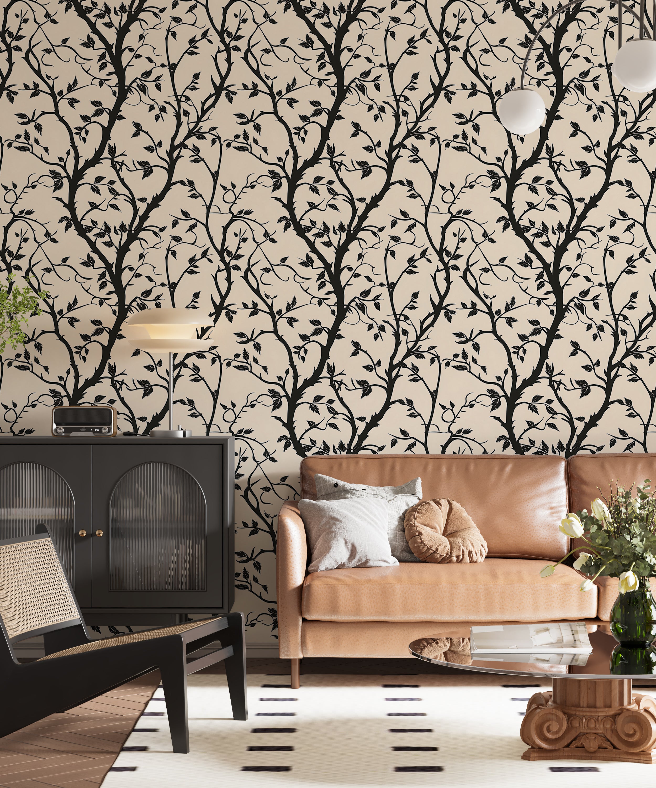 Removable beige and black wallpaper