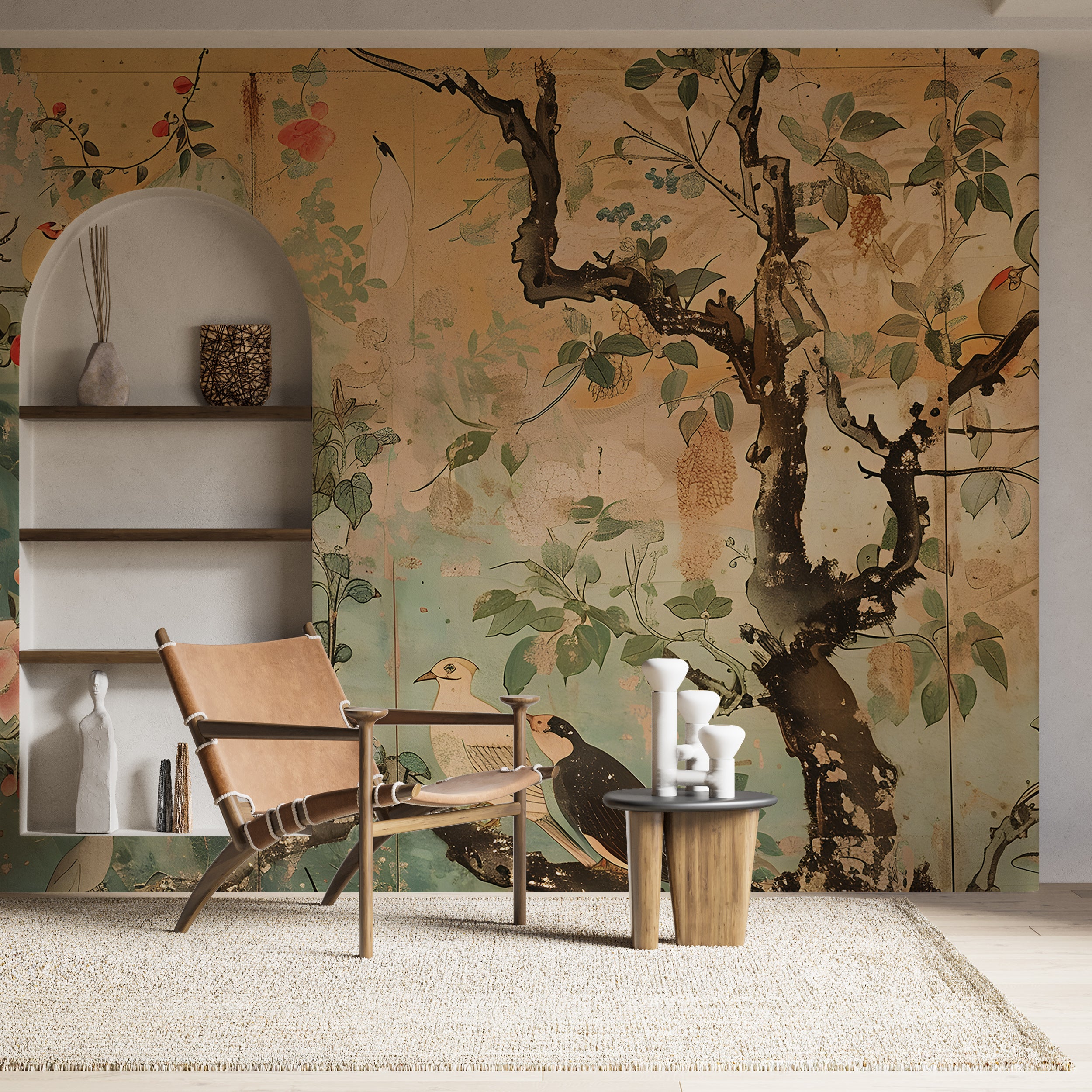 Peel and stick Chinoiserie wall art