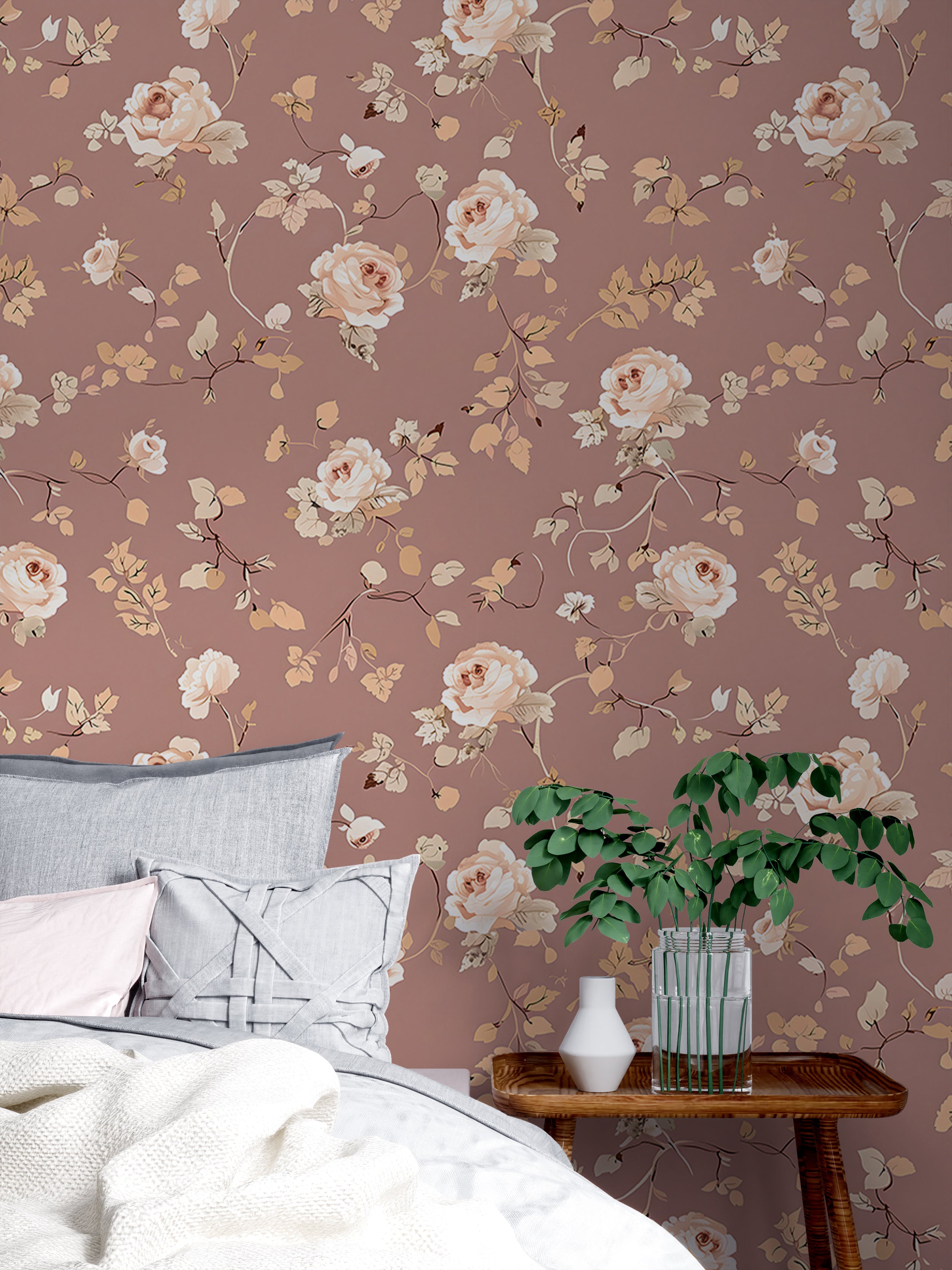 Soft pink roses wallpaper Dusty rose floral wallpaper