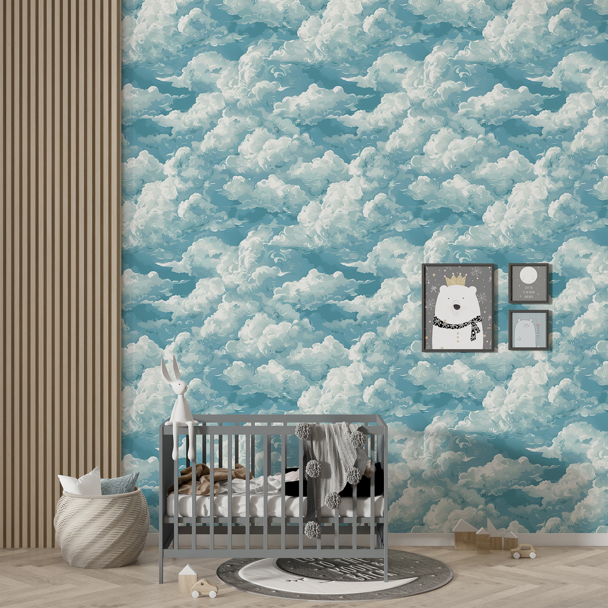 Easy peel and stick cloud wallpaper Fluffy clouds wall decor for kids room