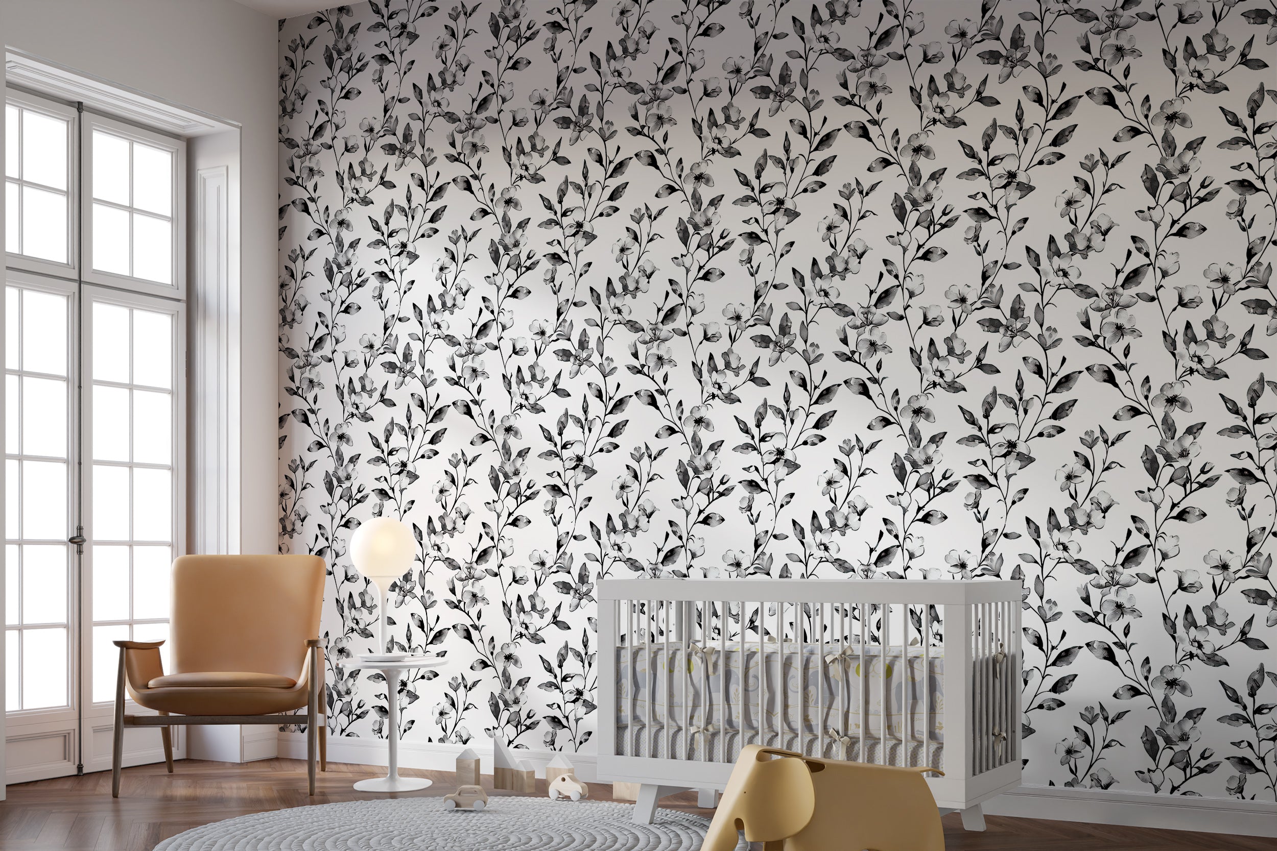 Removable black floral wallpaper